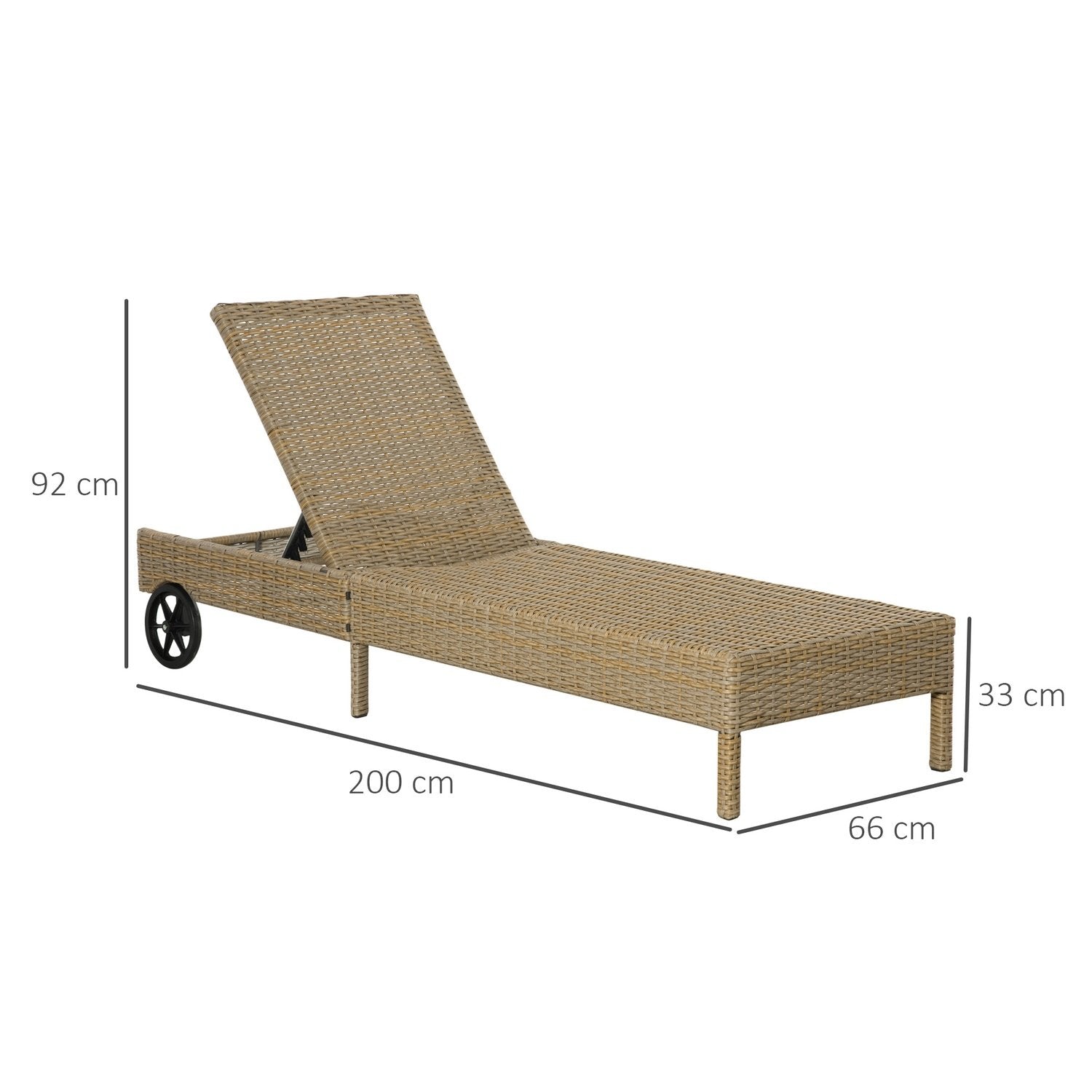 Polyrattan Solstol Trädgård Solstol Justerbar Kudde Naturlig Khaki 200X66X92Cm