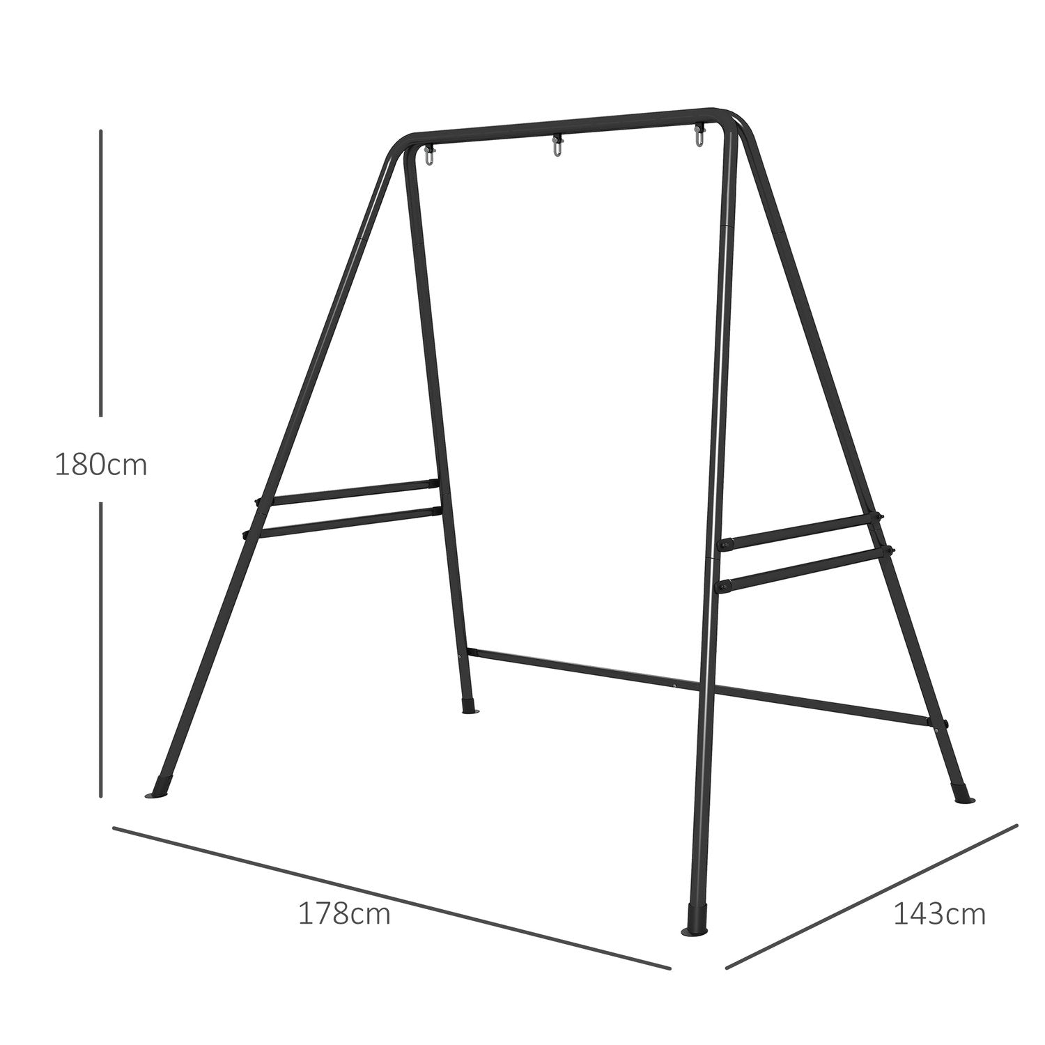 Hengende stolramme Hengestolstativ Laget av stålstativ For hengende stol Maks 150 Kg lastekapasitet For Innendørs Utendørs Sort 178 X 143 X 180 Cm