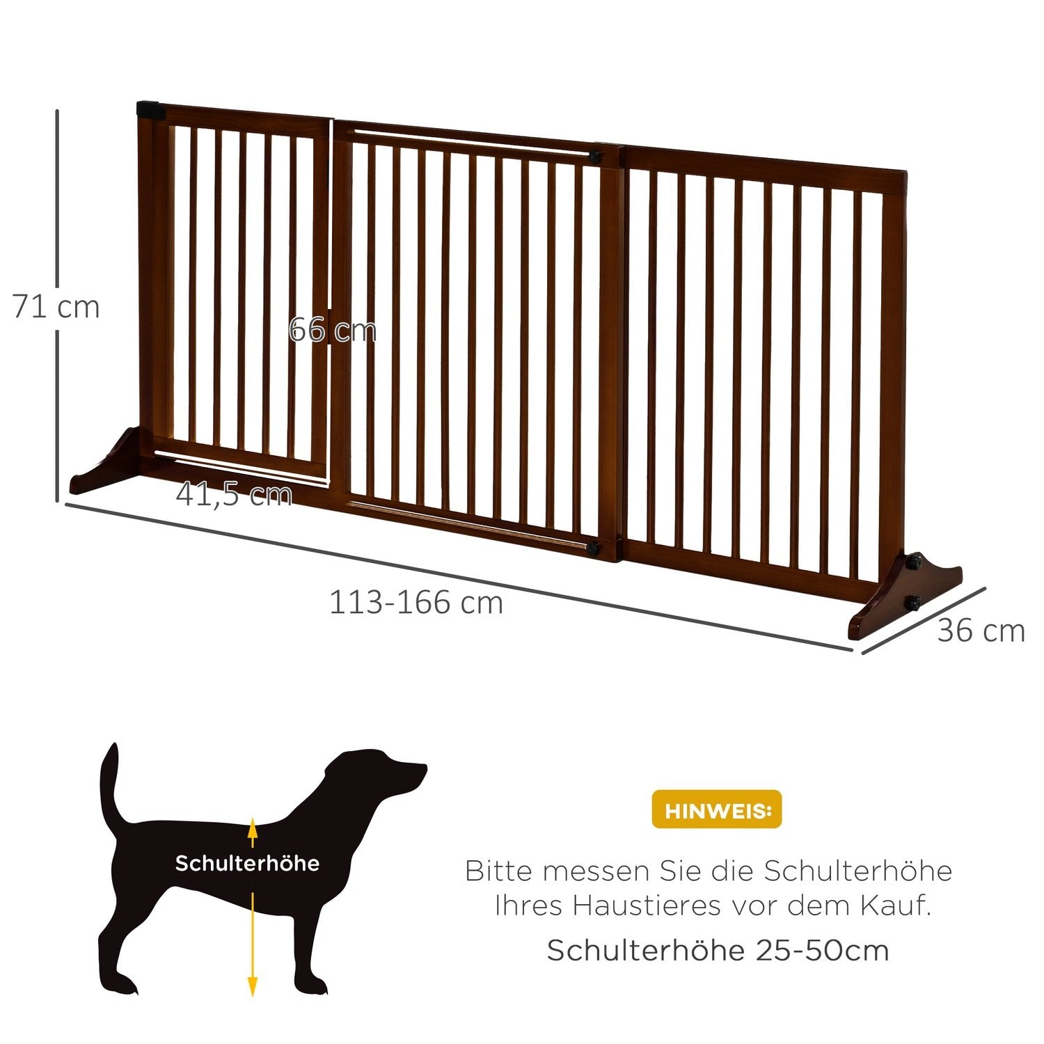 Barrier Fristående Hunddörrport Med Dörr, Skyddsport Av Trä, Brun, 113-166X36X71Cm