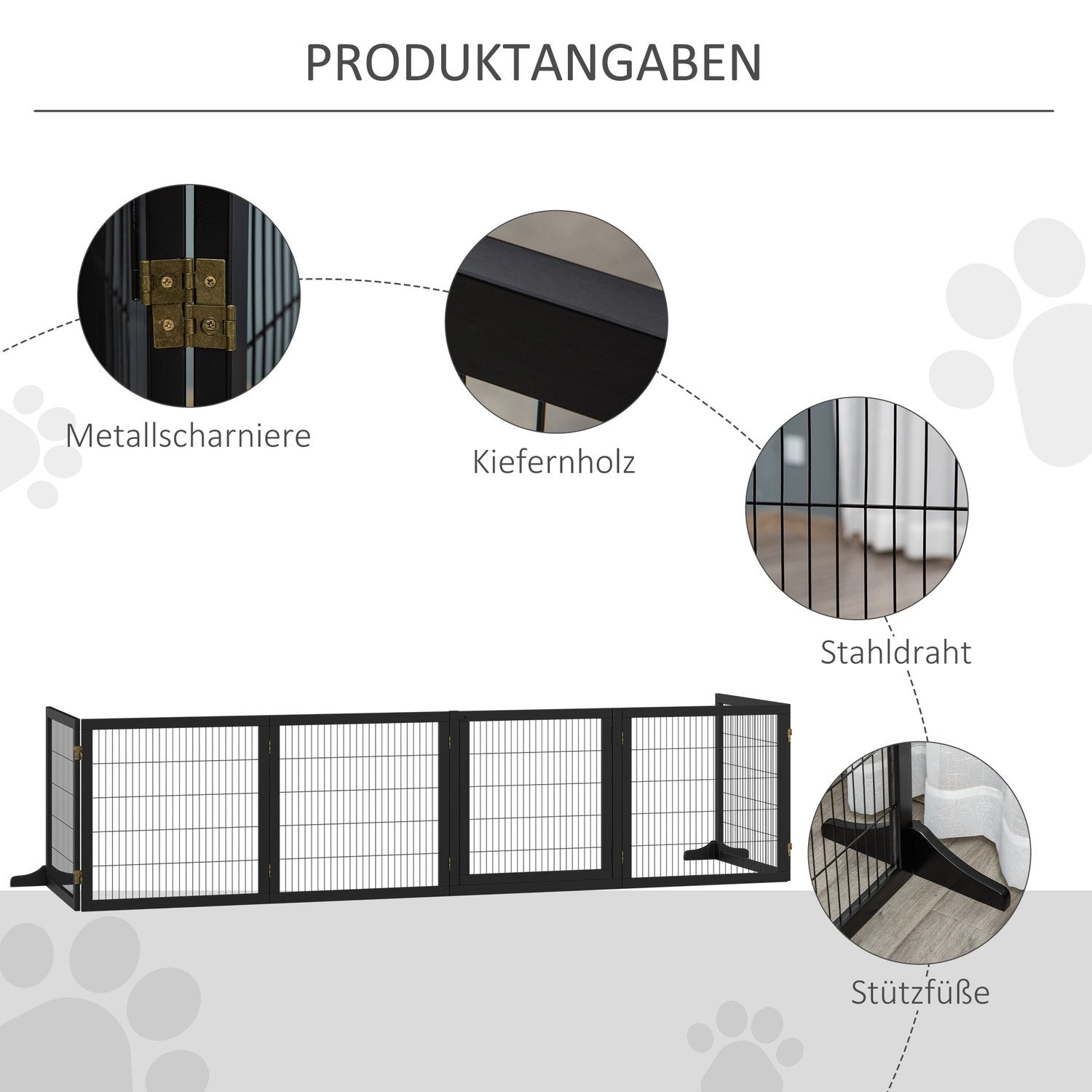 Dør Sikkerhetsport Barriere For Hunder Beskyttende Sport Hundeport Sikkerhetsdør Toveis sammenleggbar Furu Metall Svart 432X36X70Cm