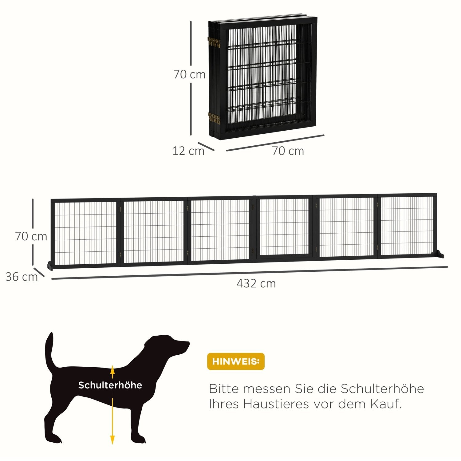 Dør Sikkerhetsport Barriere For Hunder Beskyttende Sport Hundeport Sikkerhetsdør Toveis sammenleggbar Furu Metall Svart 432X36X70Cm