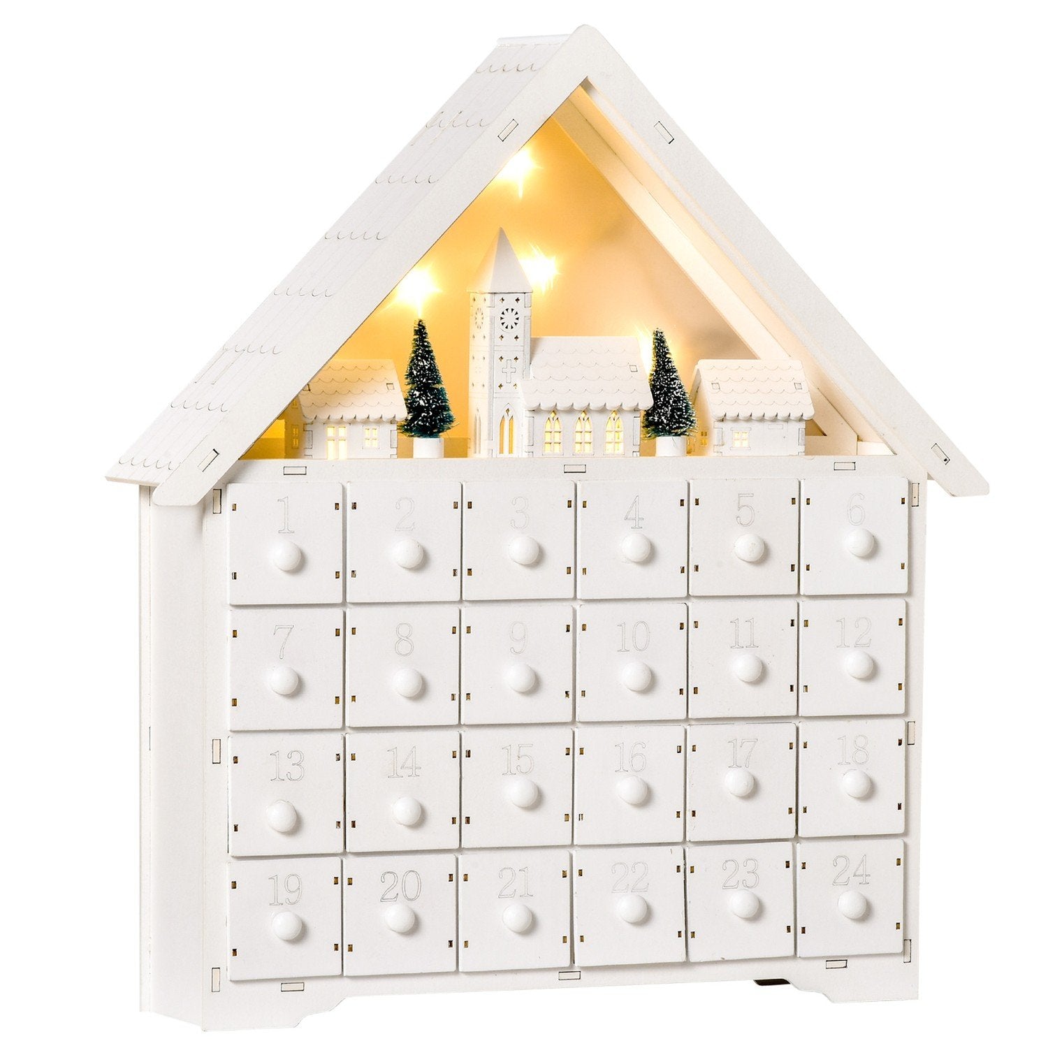 Adventskalender til å fylle 24 skuffer Julekalender Med LED Lys 2-i-1 Design Julepynt Hvit 39 X 9 X 42 Cm