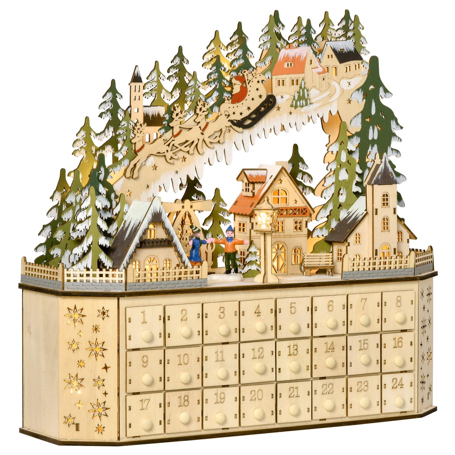 Adventskalender med LED-ljus, 24 fyllbara lådor, 45x13x43 cm