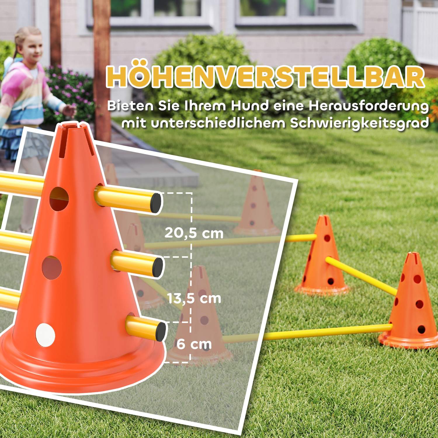 Hund Agility Training Set – 6 justerbara hinder, 12 kottar
