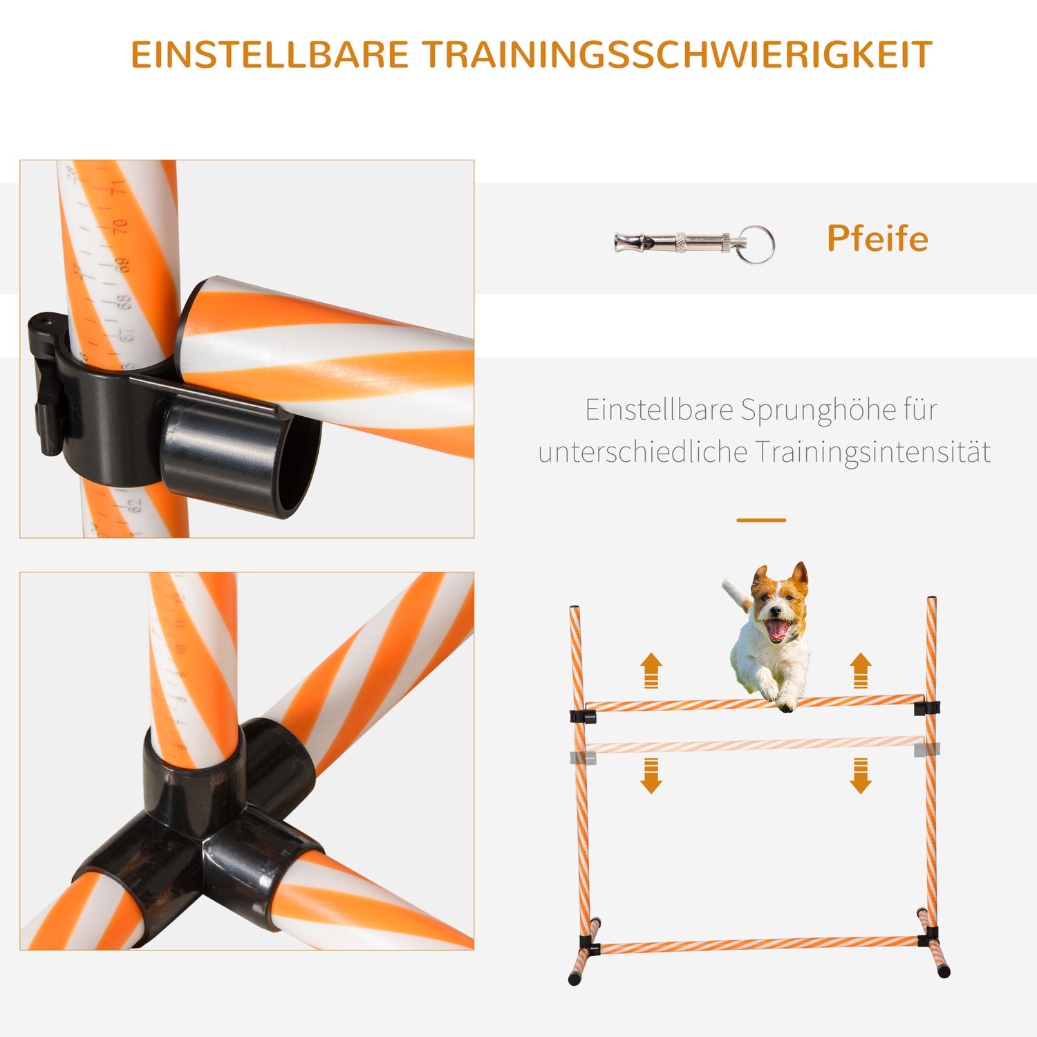 Agilityträningsset för hundar, orange – stavar, visselpipa & väska