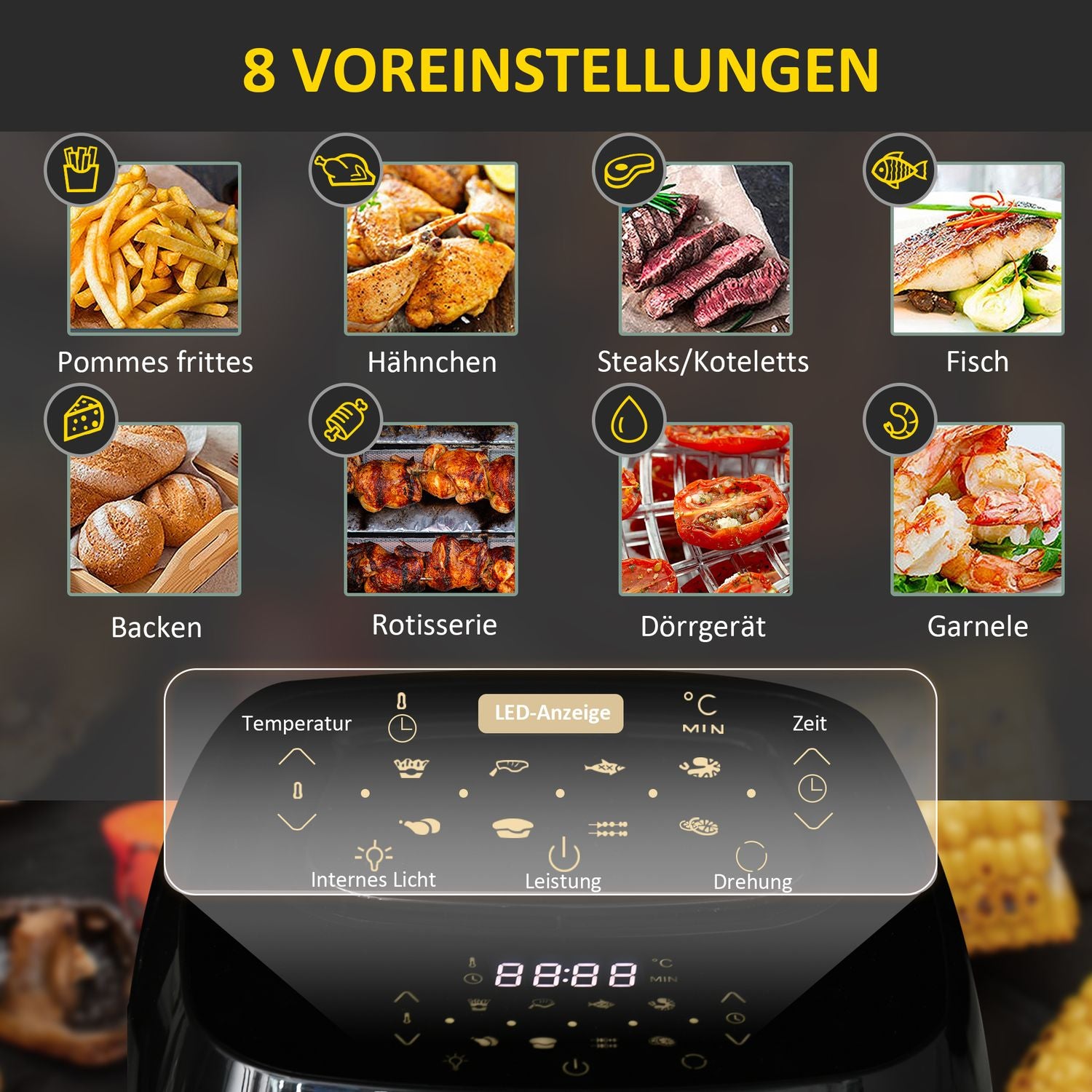 Air Fryer Ugn, Dehydrator & Grill, Oljefri, Svart