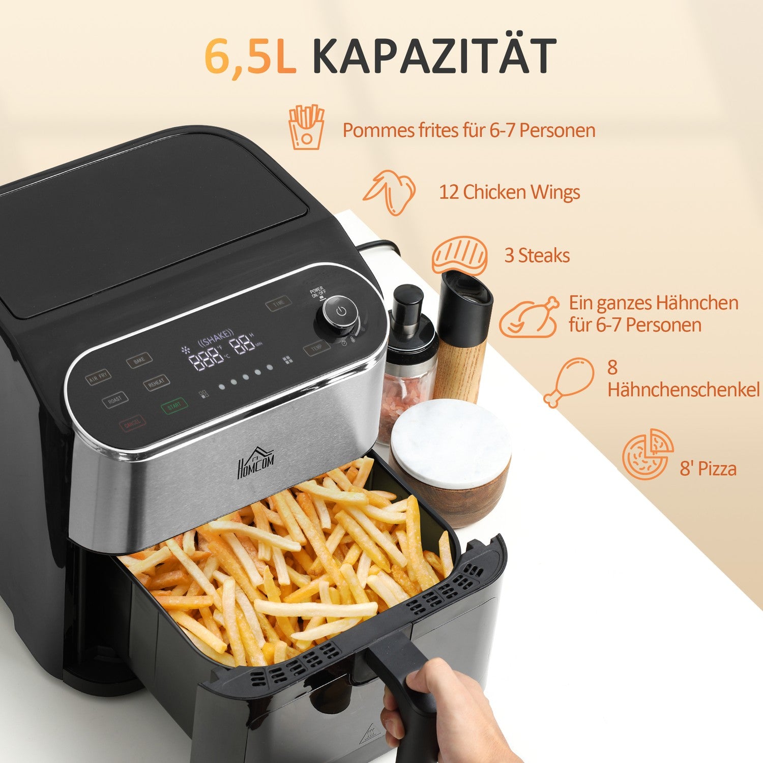 Air Fryer med pekskärm, 6,5L, 1350W, non-stick korg