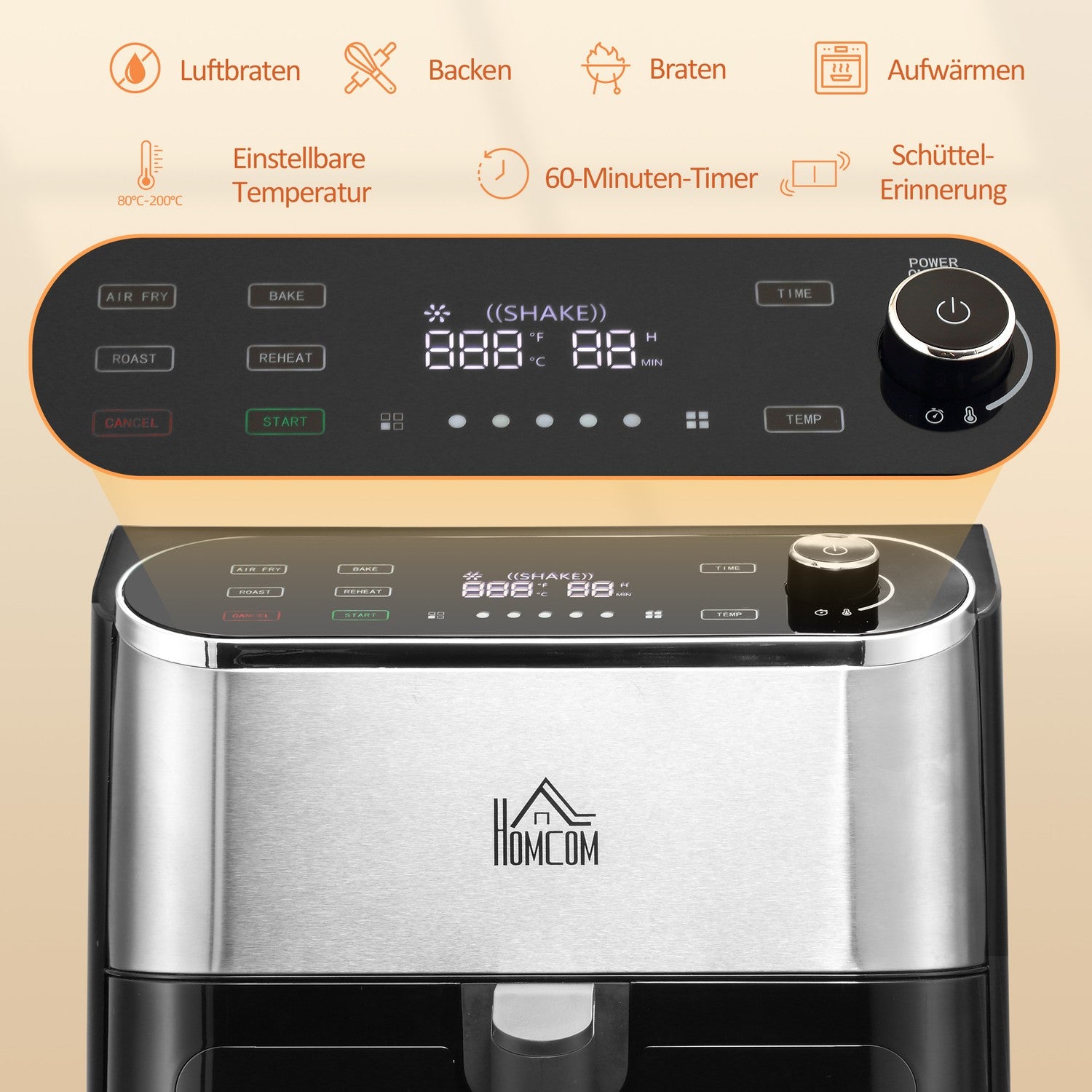 Air Fryer med pekskärm, 6,5L, 1350W, non-stick korg