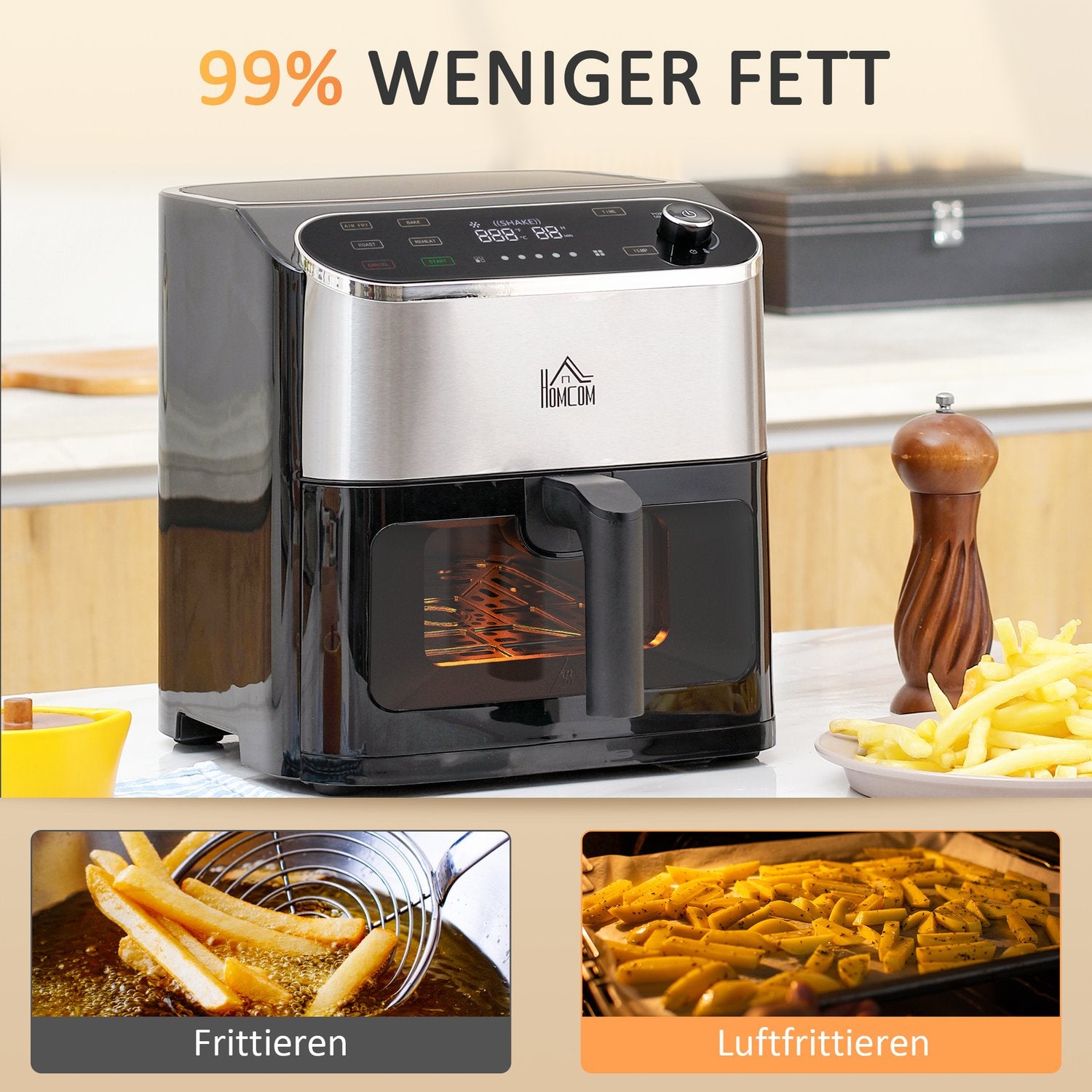 Air Fryer med pekskärm, 6,5L, 1350W, non-stick korg