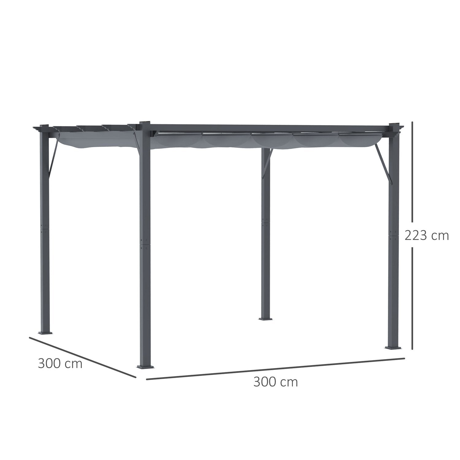 Pergola Gazebo uteplasstak med skyvetak, hage, aluminium, koksgrå + mørkegrå, 3X3X2,23M