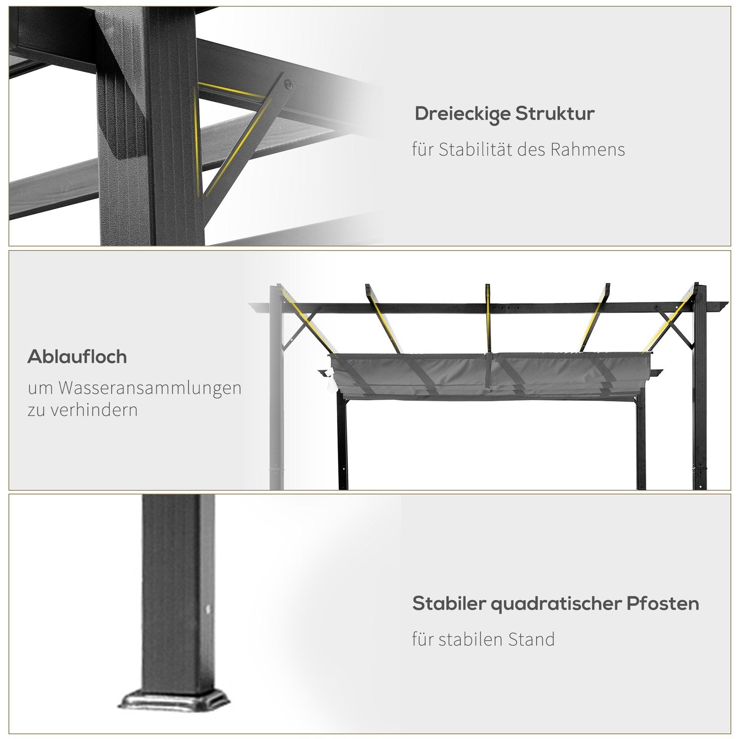 Pergola Gazebo uteplasstak med skyvetak, hage, aluminium, koksgrå + mørkegrå, 3X3X2,23M