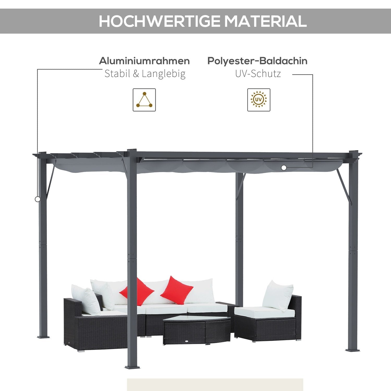 Pergola Gazebo uteplasstak med skyvetak, hage, aluminium, koksgrå + mørkegrå, 3X3X2,23M