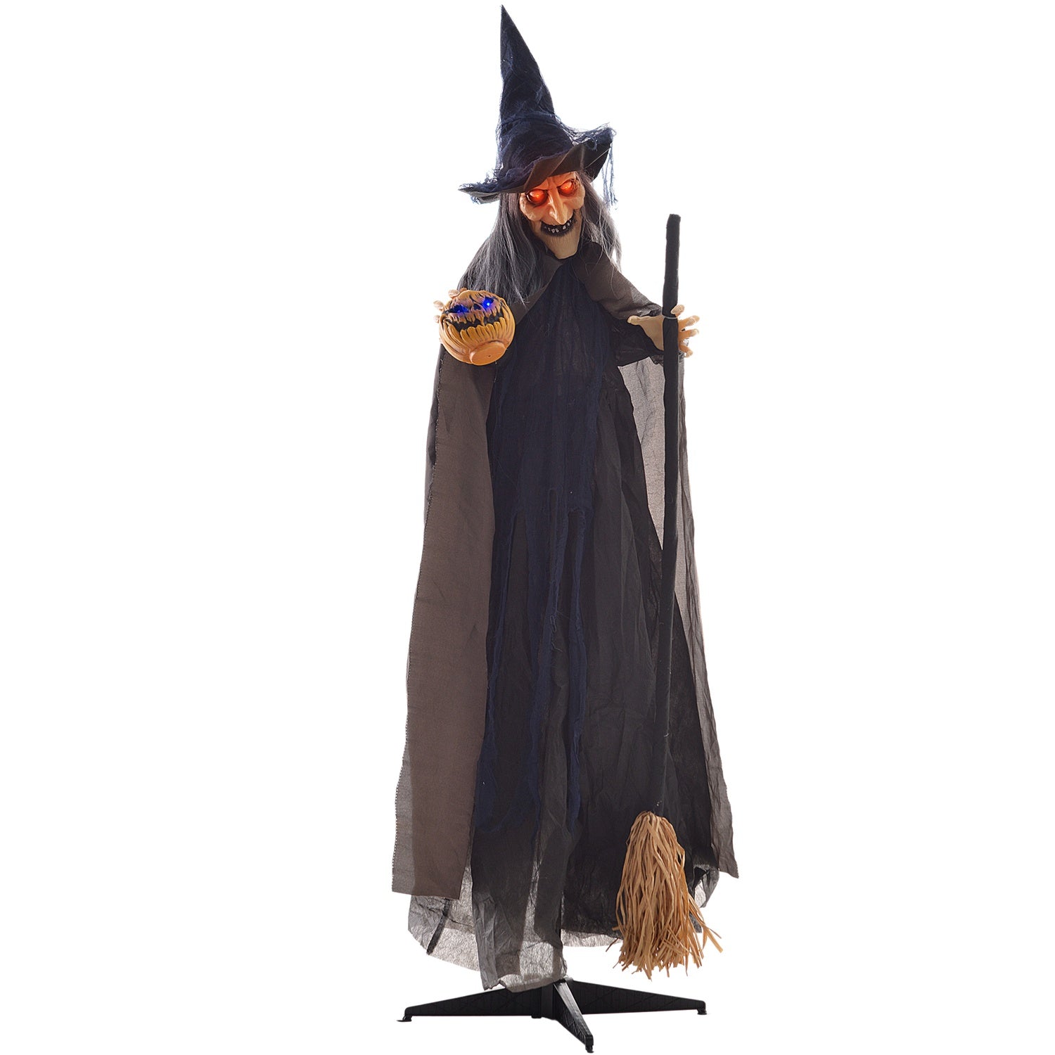 Animerad Halloween-häxdekoration med ljusa ögon