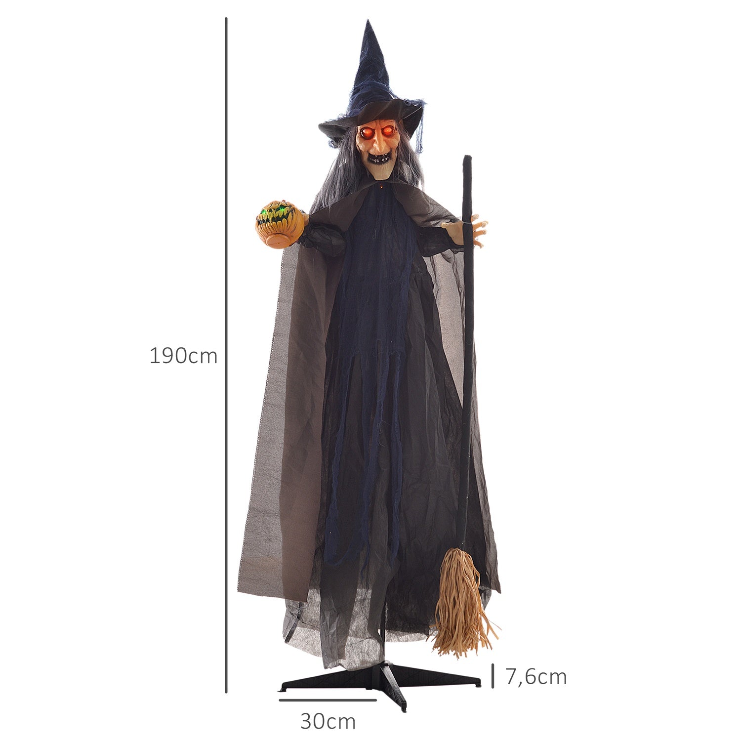 Animerad Halloween-häxdekoration med ljusa ögon