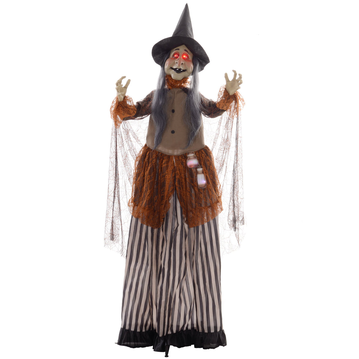 Animerad halloweenhäxdekoration med röda ögon, 183 cm