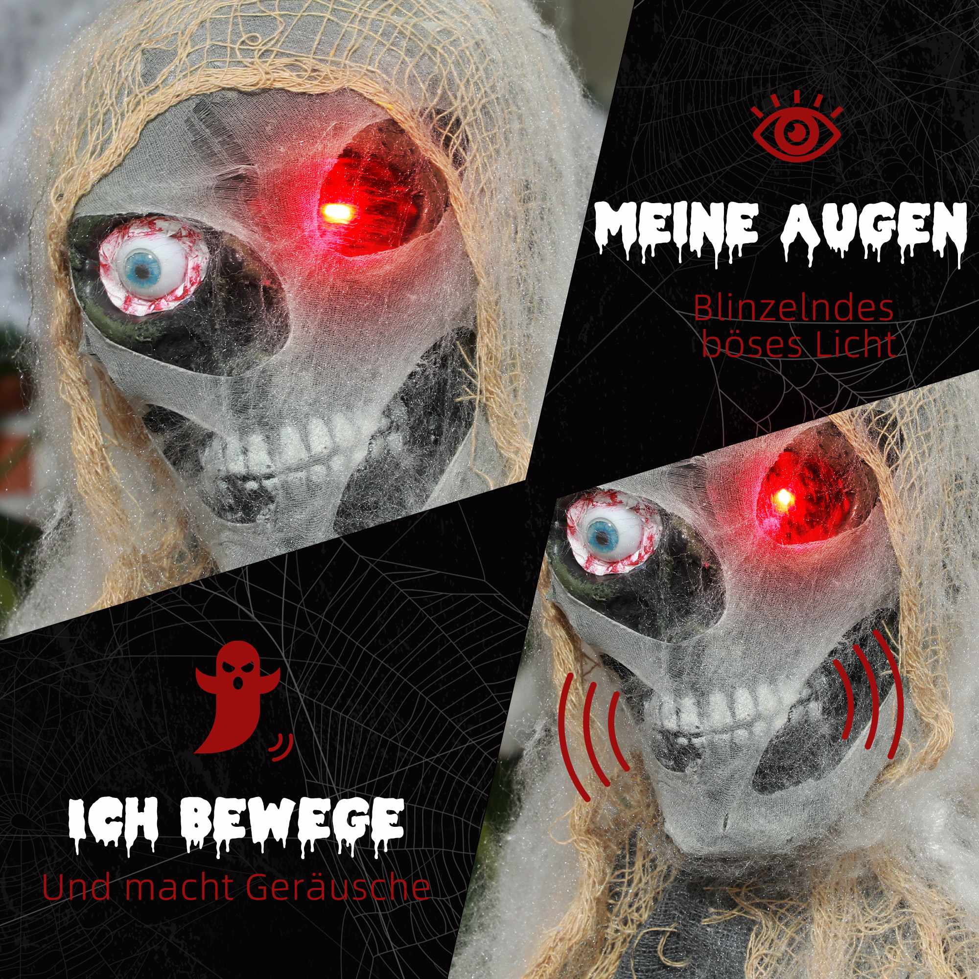 Animerad Halloween-mumie med glödande ögon, 55x18x35 cm