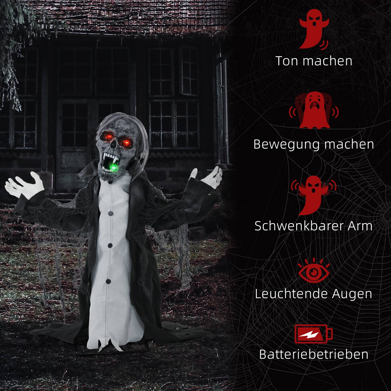 Animerat Halloween zombieskelett med rörliga armar