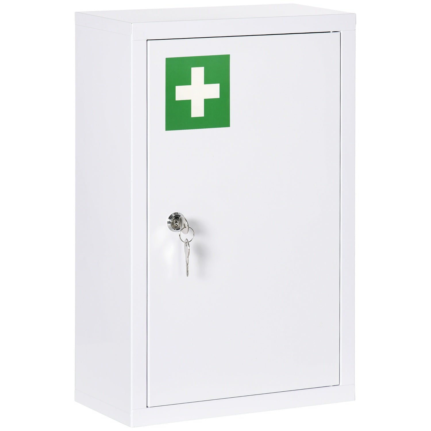 Låsbart medicinskåp i stål, 3 hyllor, 2 nycklar, vit