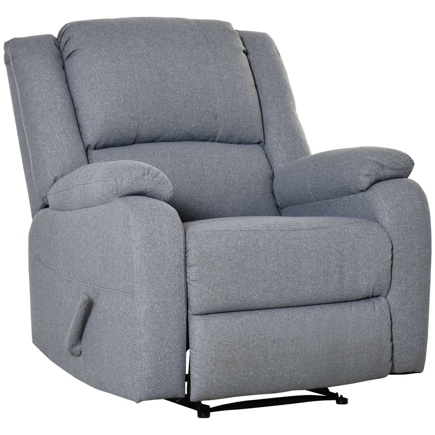 Lenestol, Relax-stol, TV-lenestol med hvilefunksjon, sidelomme, lin-lignende polyester, grå, 90 X 96 X 98 Cm