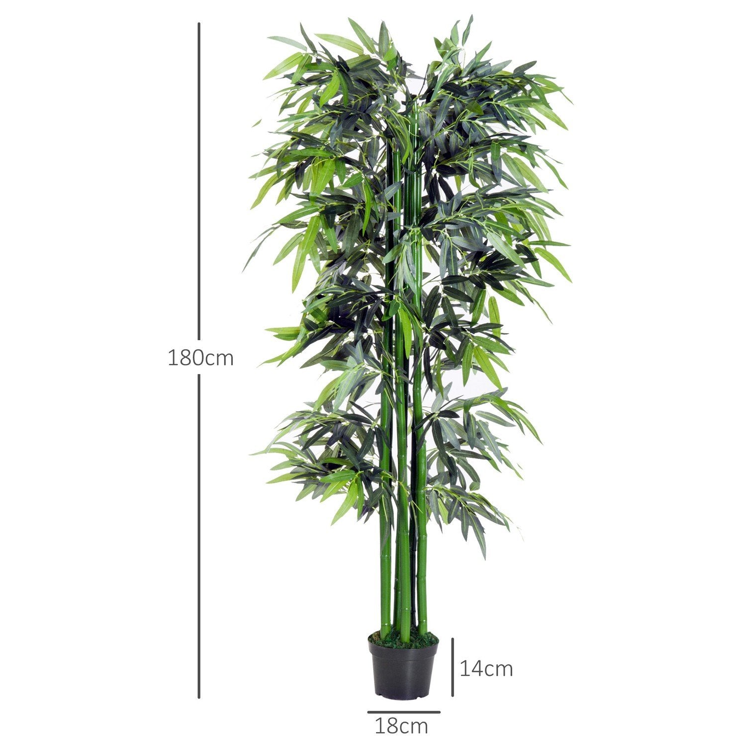 Kunstig plante 180 cm kunstig bambus med plantekasse, villedende ekte potteplante, grønn