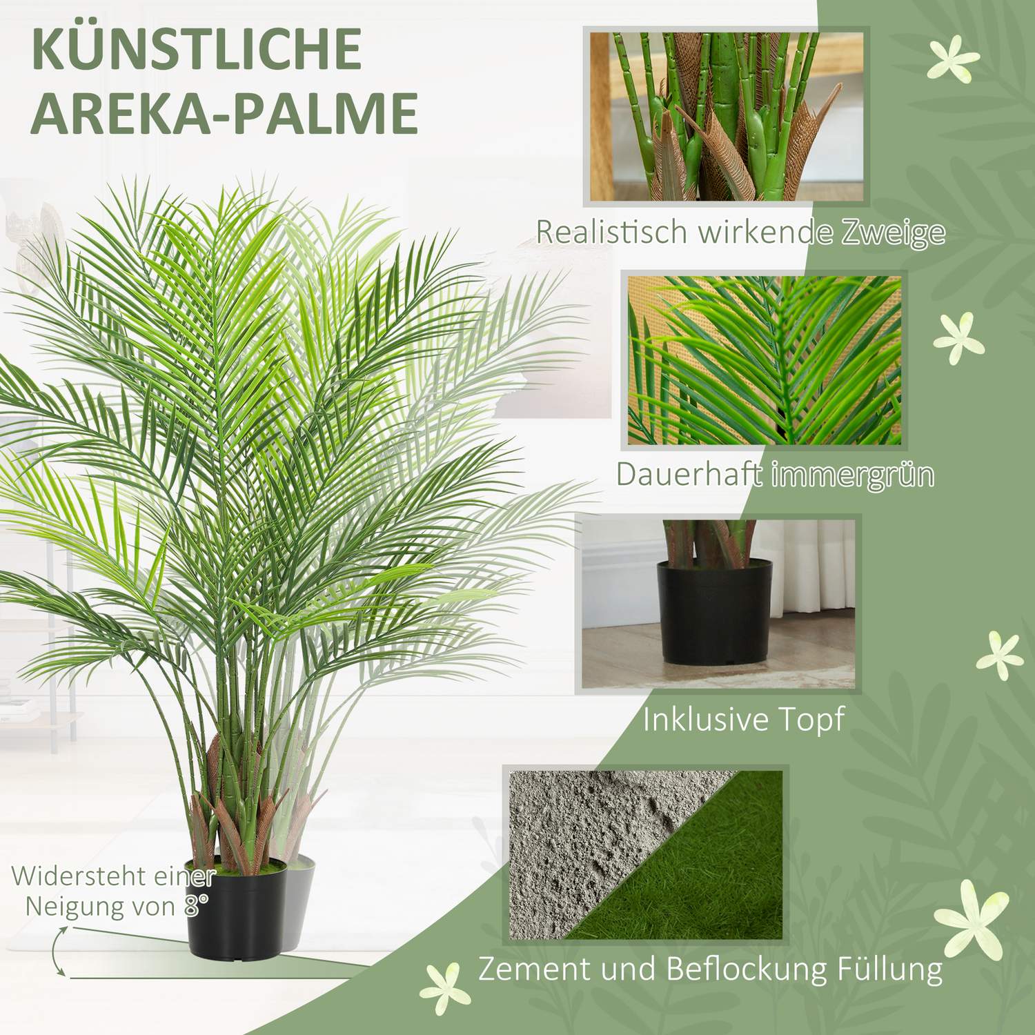 Artificiell Areca-palm, 120 cm, UV-beständig inomhus/utomhus