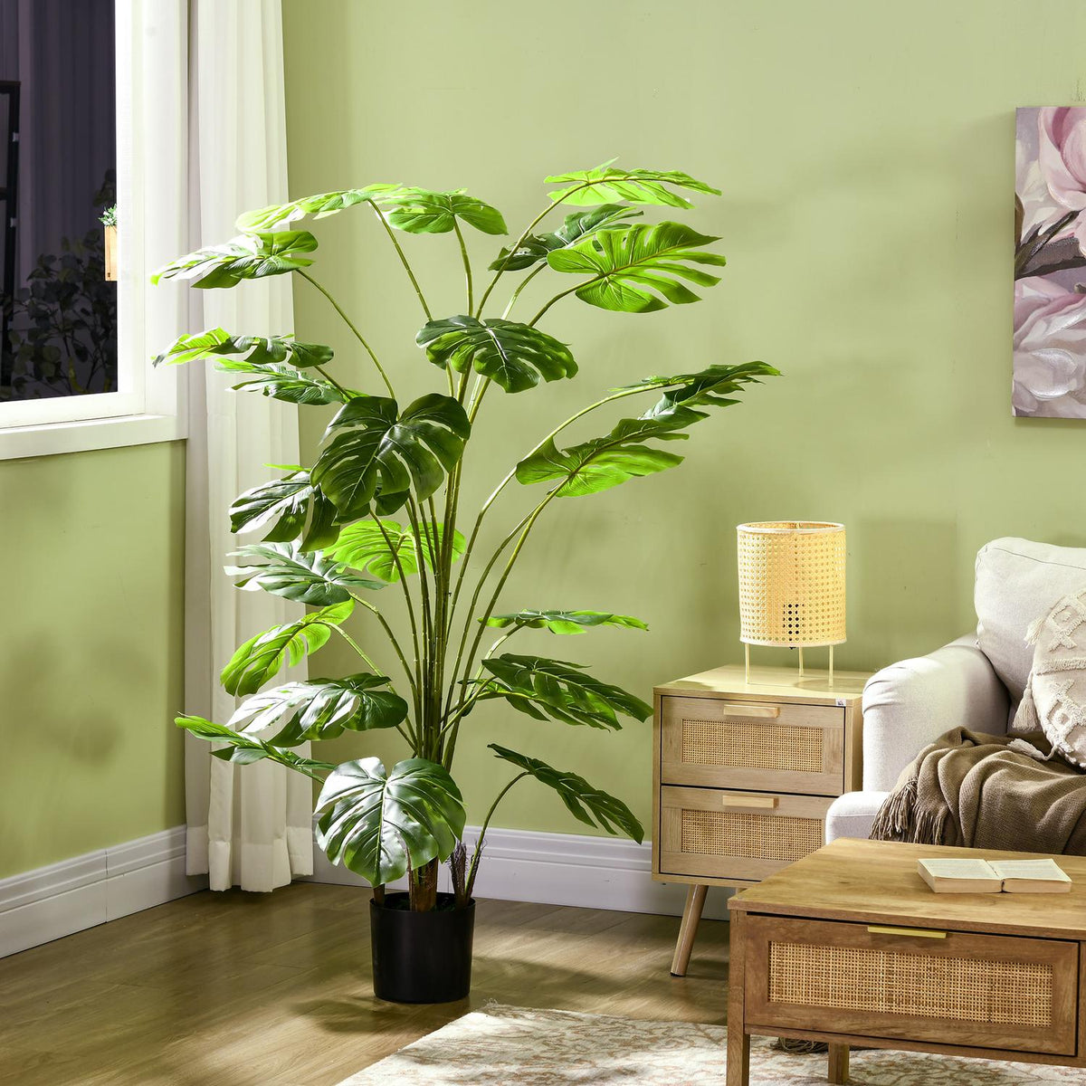 Kunstig Monstera Deliciosa, 180 cm, plantedekor innendørs