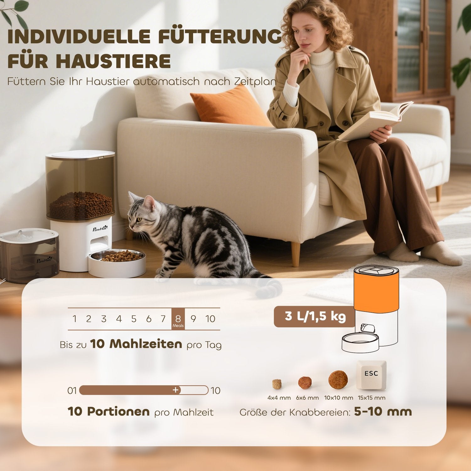 Automatisk husdjursmatare & 2,5L vattenautomat för katter/hundar