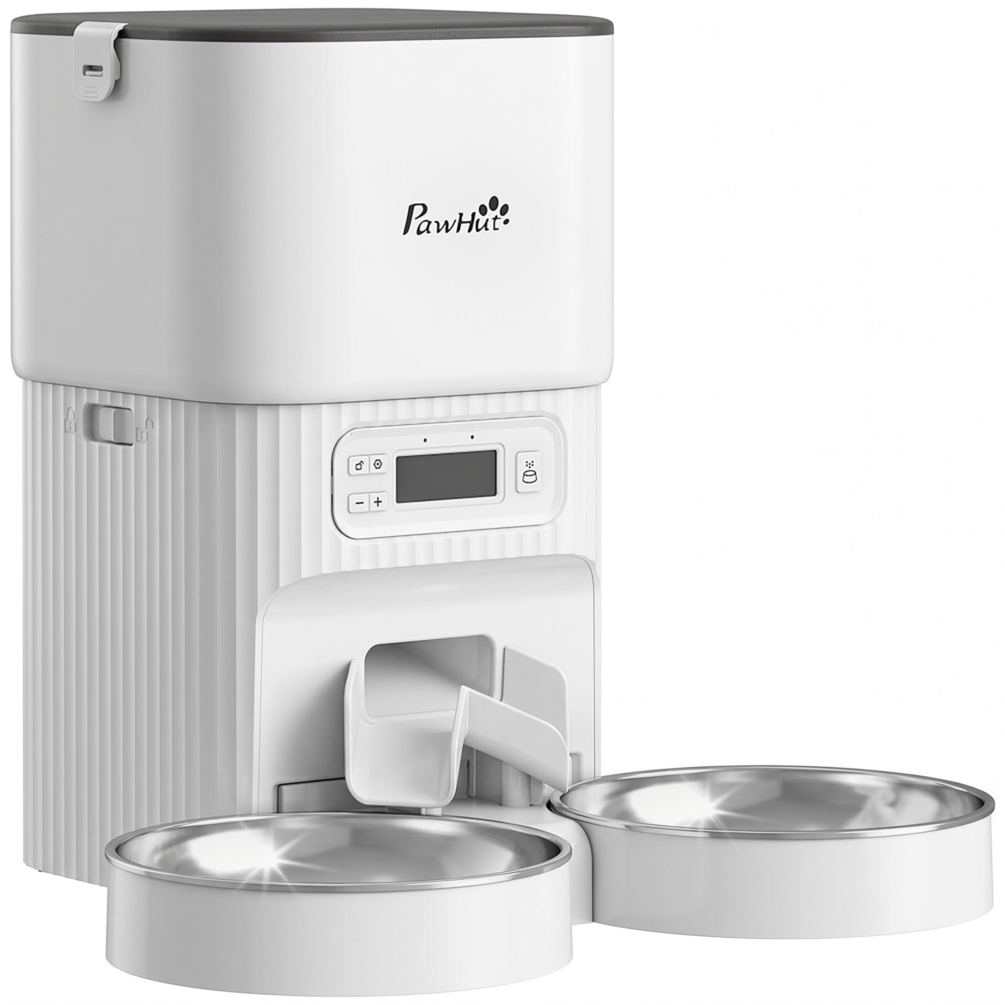 Automatisk kattmatare, 4L timer, 2 rostfria skålar