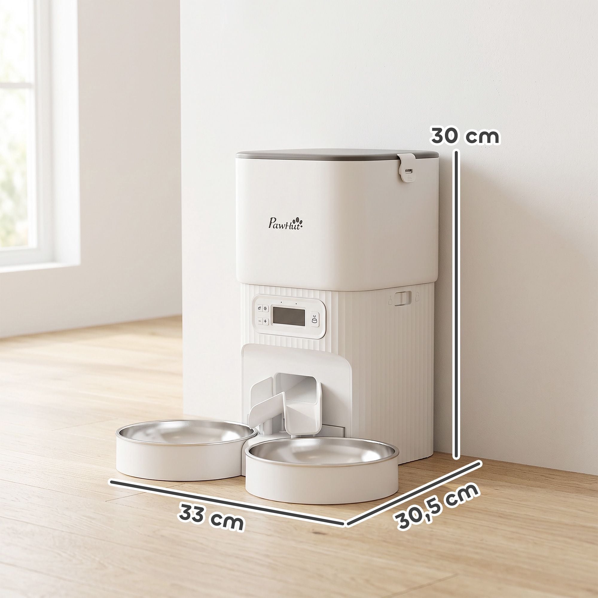 Automatisk kattmatare, 4L timer, 2 rostfria skålar