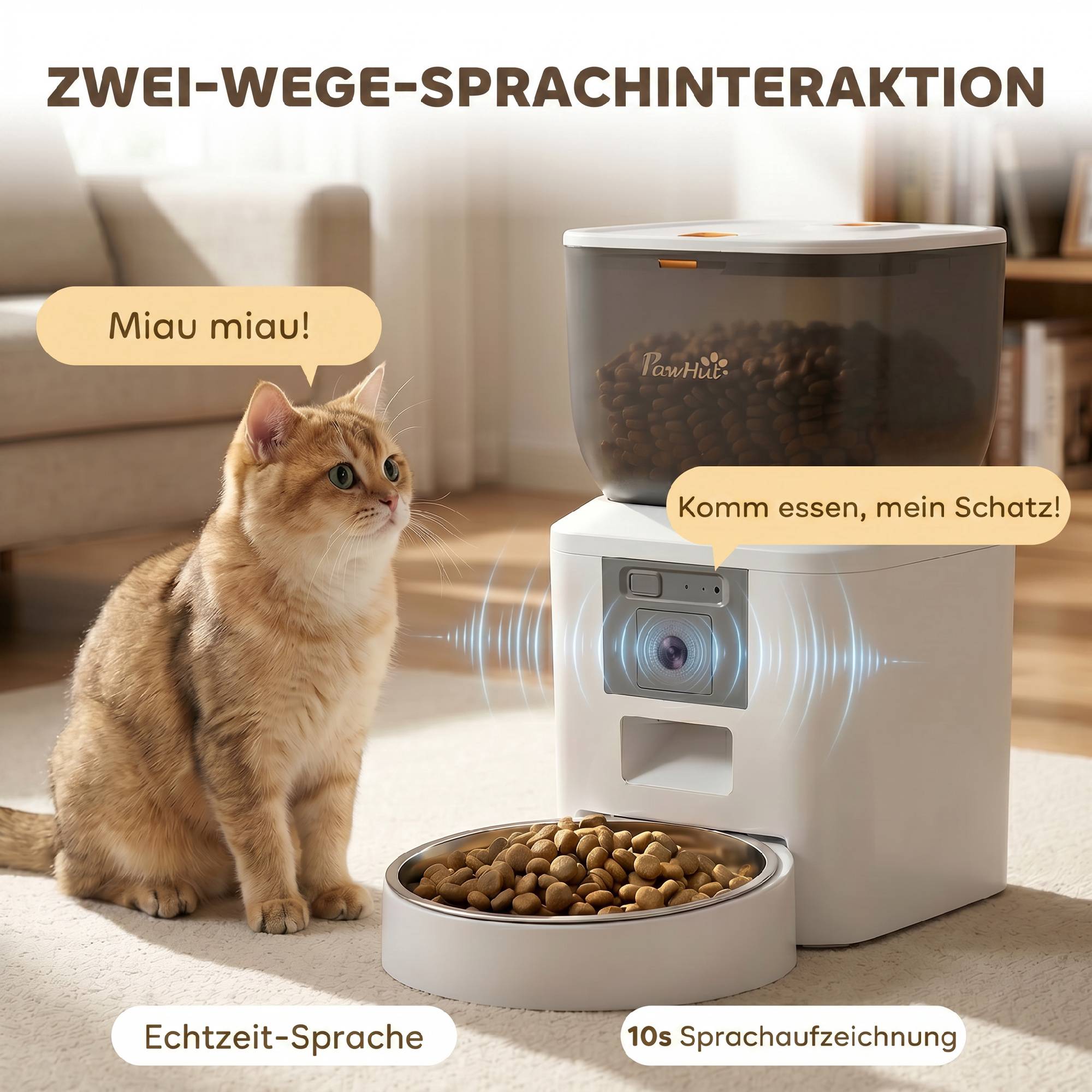 Automatisk kattmatare med kamera, 4L, 2.4GHz WiFi, appstyrning