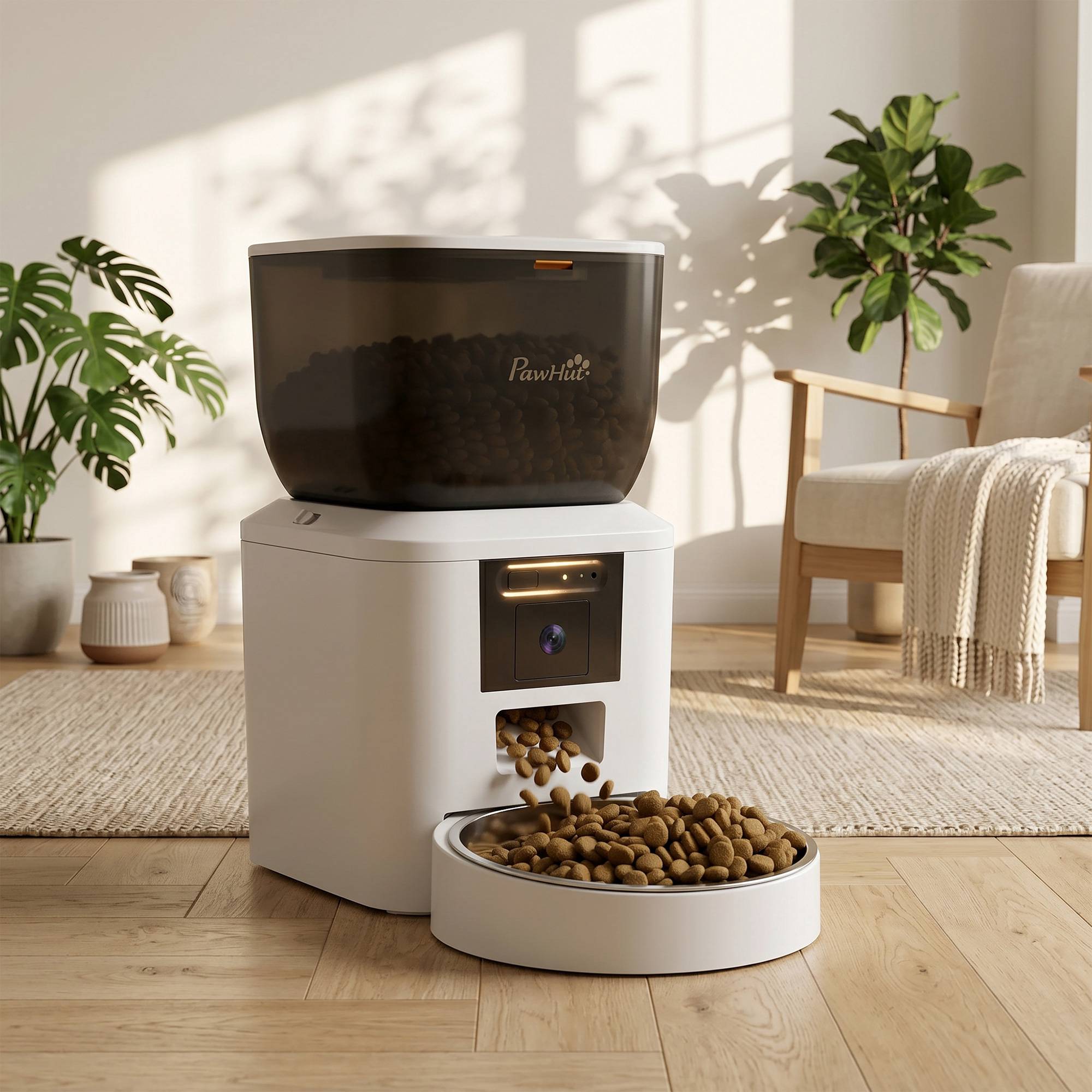 Automatisk kattmatare med kamera, 4L, 2.4GHz WiFi, appstyrning