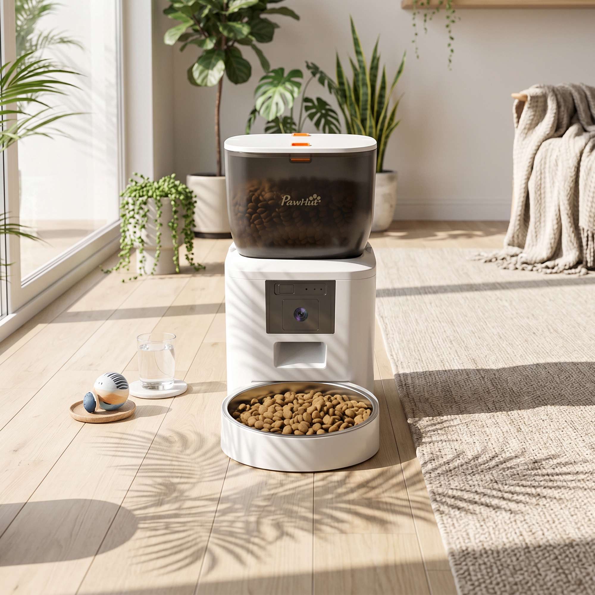 Automatisk kattmatare med kamera, 4L, 2.4GHz WiFi, appstyrning