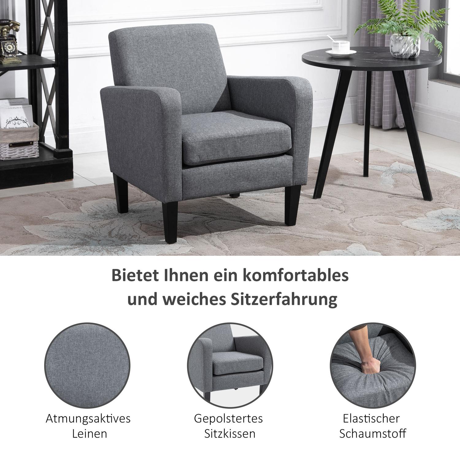 Avslappningsstol, linneklädsel, träben, ljusgrå