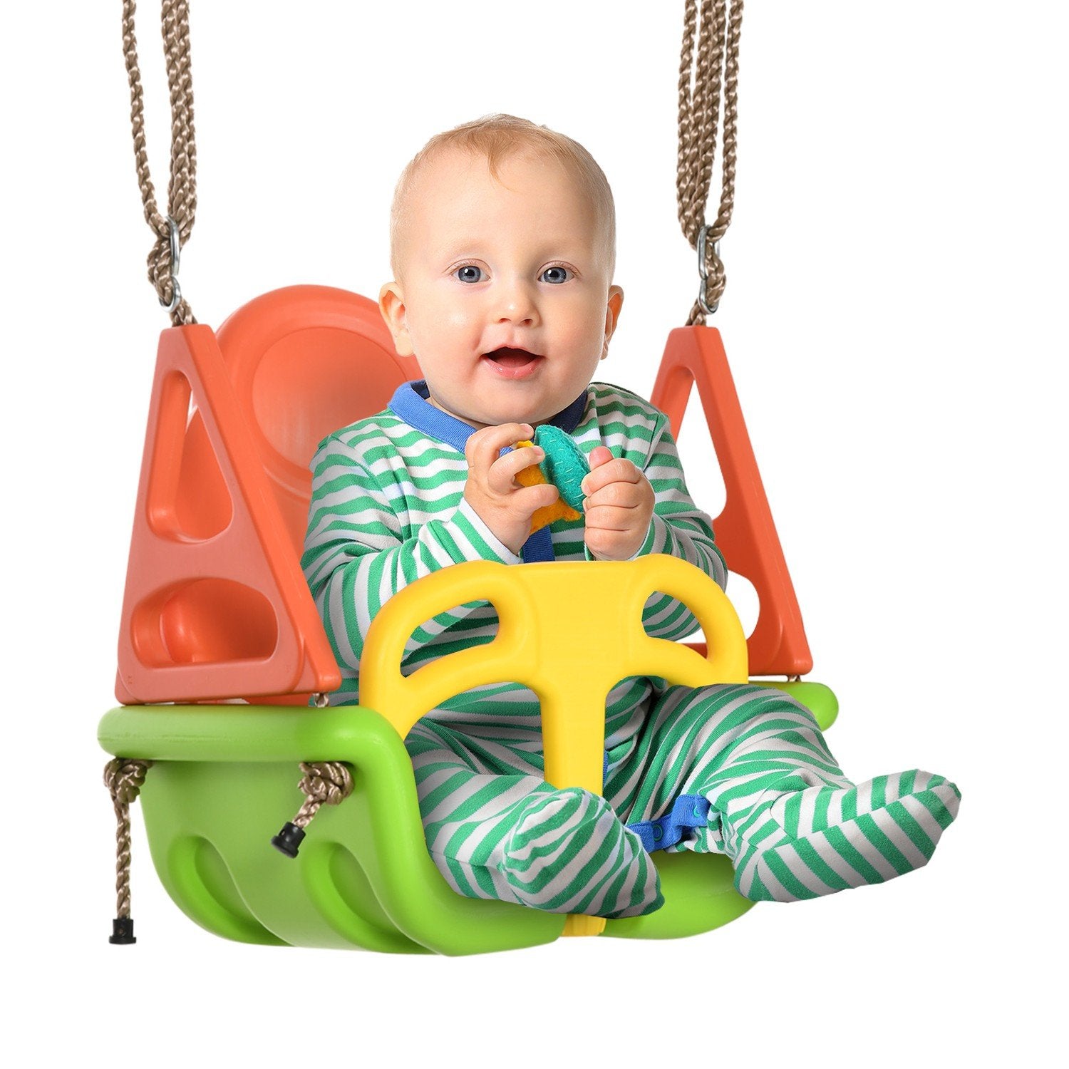 Babyswing utendørs justerbart tau, 120-180 cm, småbarnsgynge fra 9 måneder, opptil 70 kg, grønn