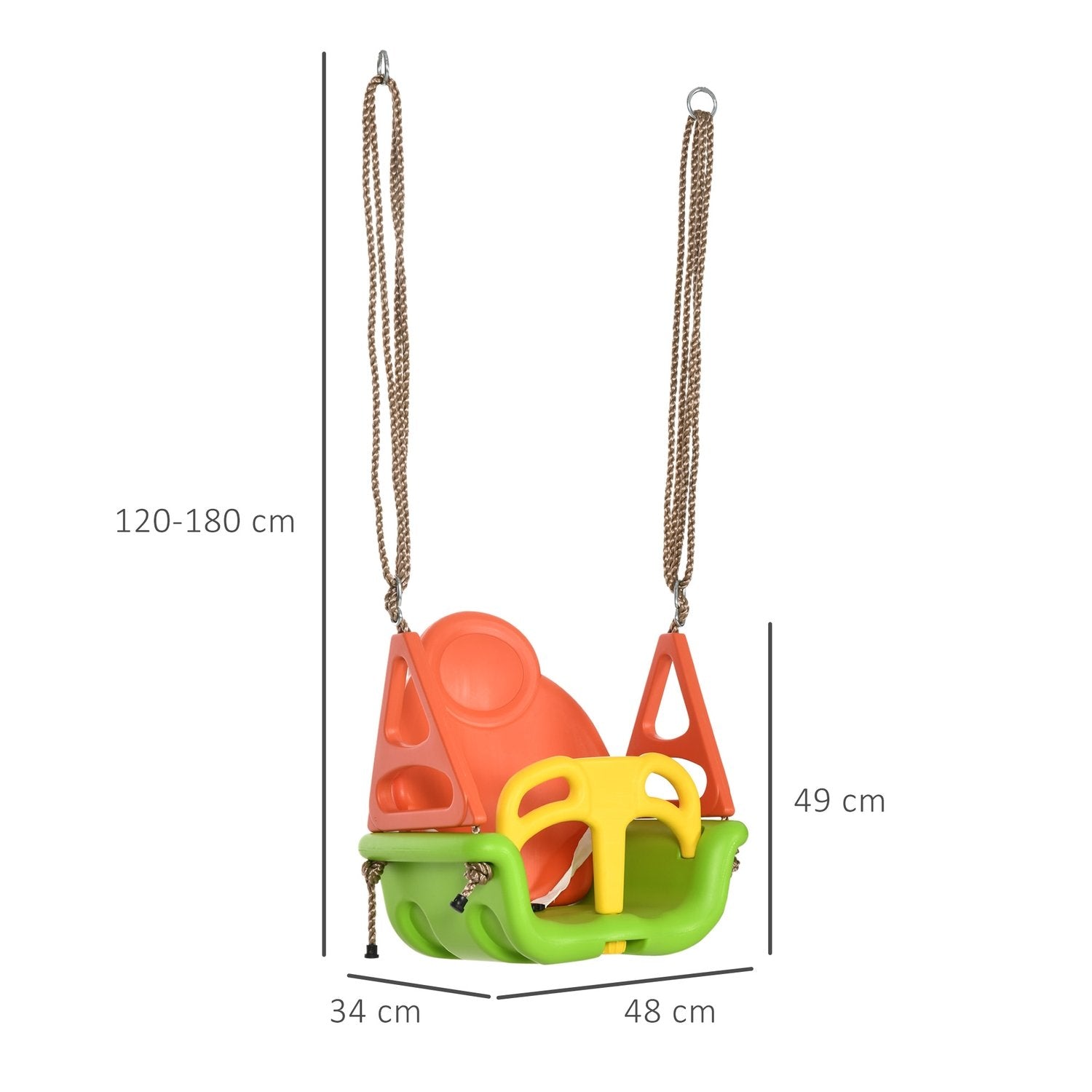 Babyswing utendørs justerbart tau, 120-180 cm, småbarnsgynge fra 9 måneder, opptil 70 kg, grønn