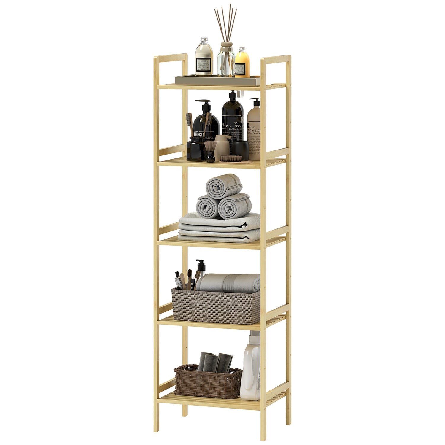 Bambu 5-vånings justerbar hylla, 43,5x31,5x142 cm – naturligt trä