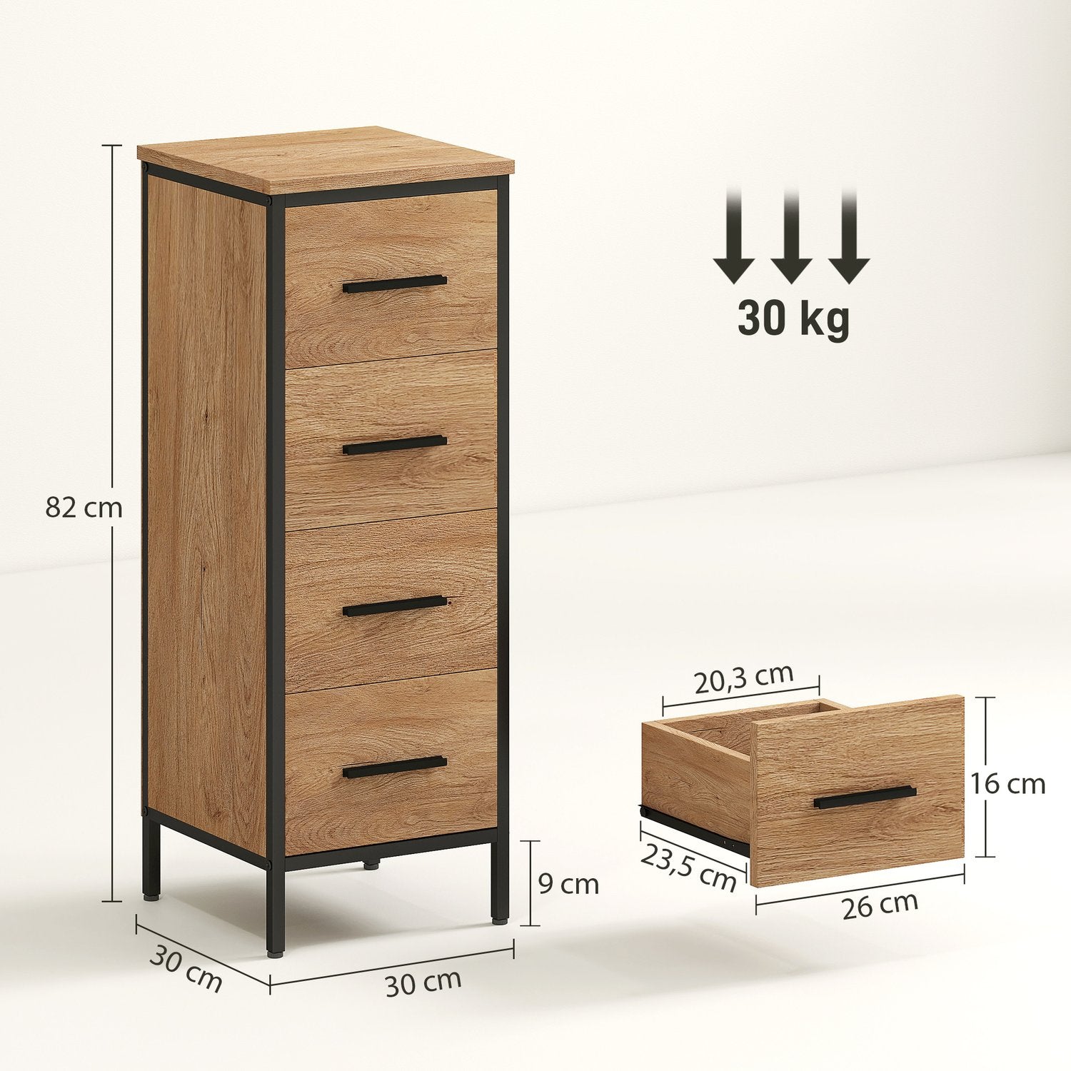 Badrumsskåp, 4 lådor, kompakt, industriell stil