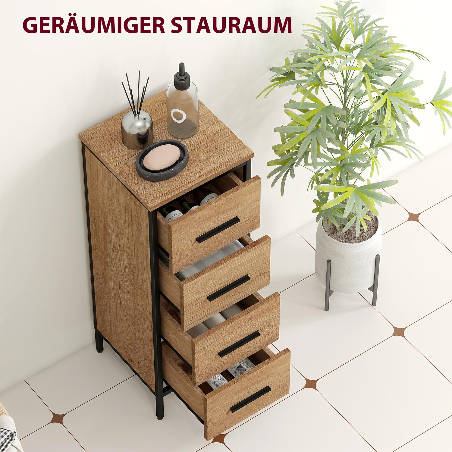 Badrumsskåp, 4 lådor, kompakt, industriell stil