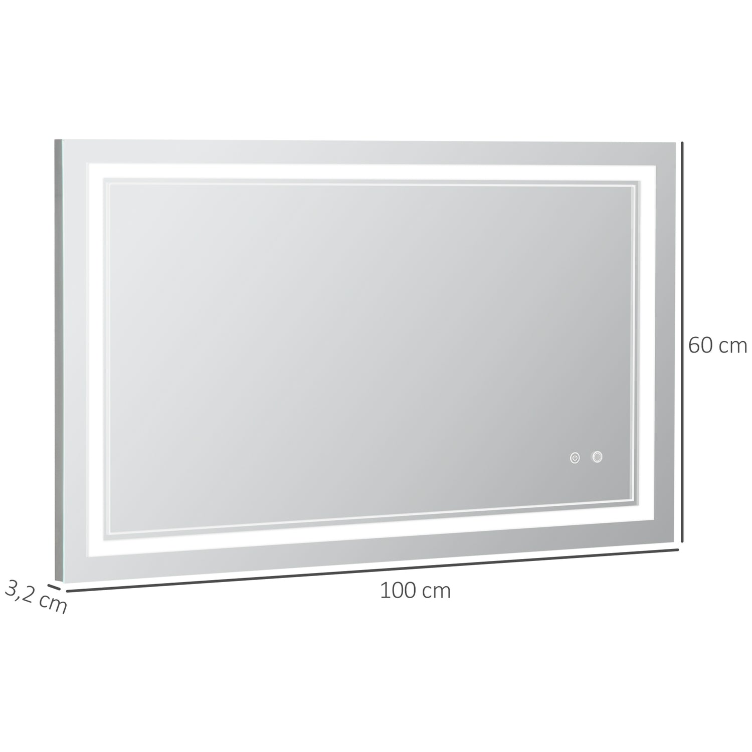LED Badrumsspegel, Touch Switch, 3 ljusfärger, Vattentät
