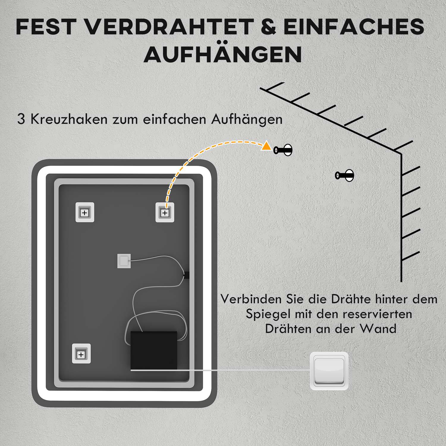 Badrumsspegel, LED, Anti-Imma, Touch Control, 60x80 cm