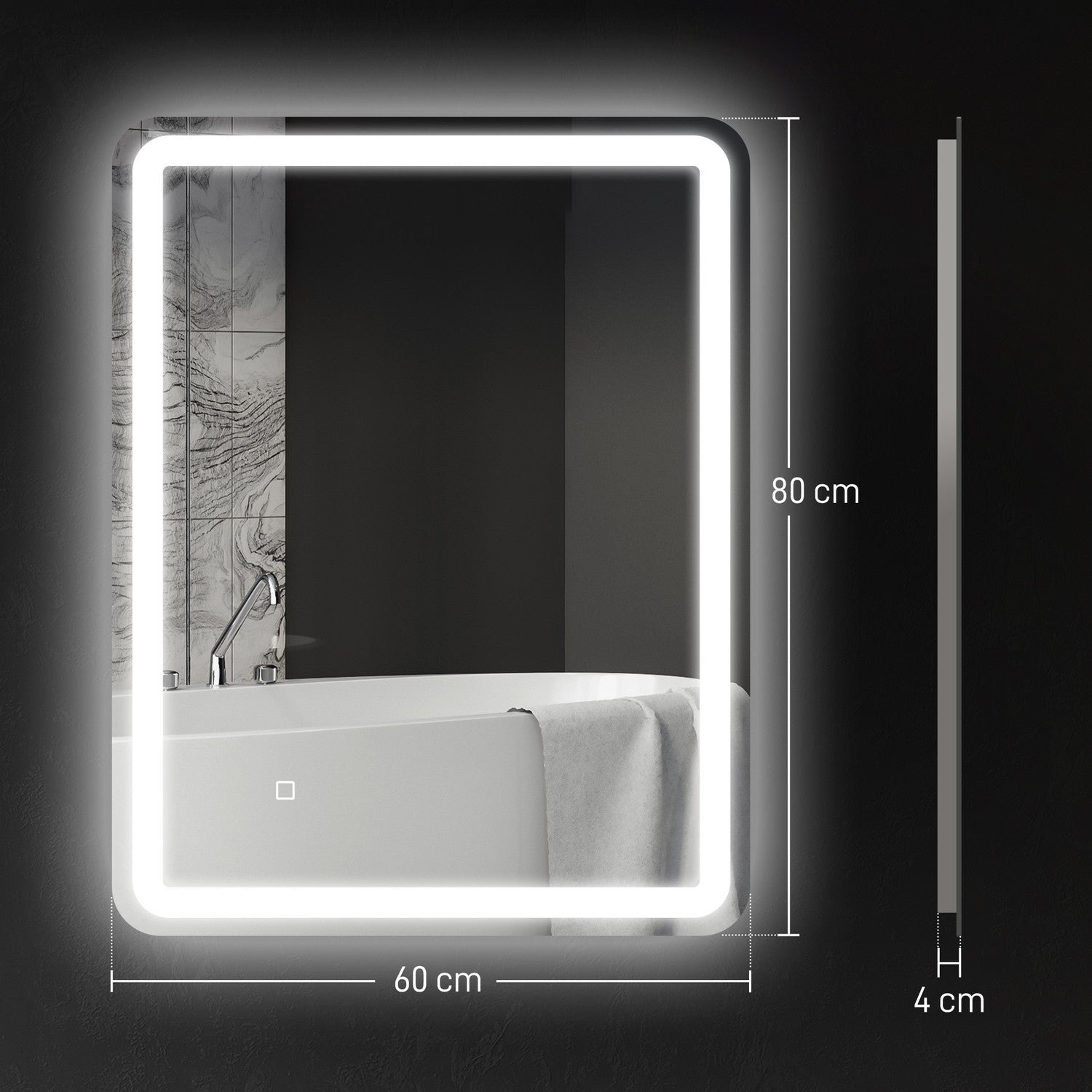 Badrumsspegel, LED, Anti-Imma, Touch Control, 60x80 cm