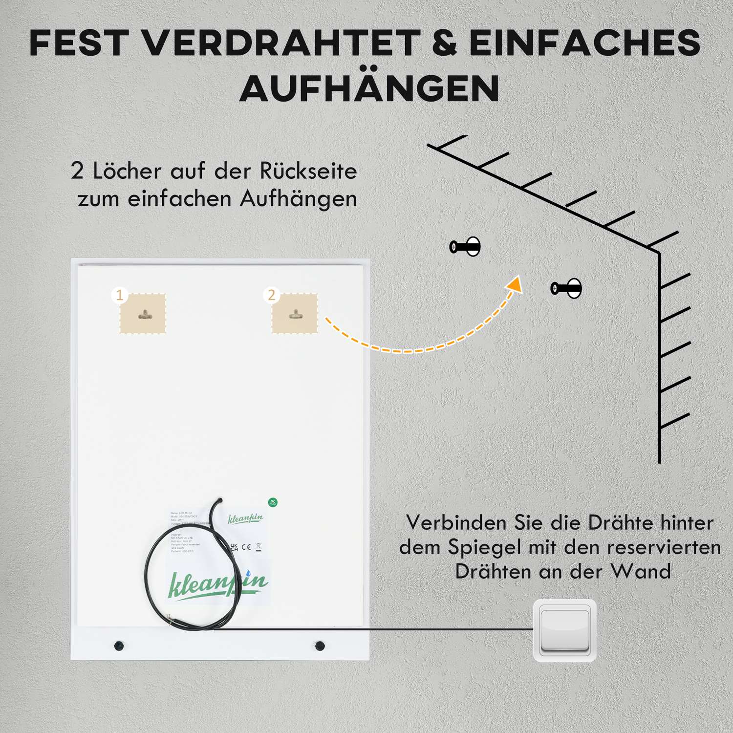 Badrumsspegel med belysning och anti-dim, 70 x 50 cm