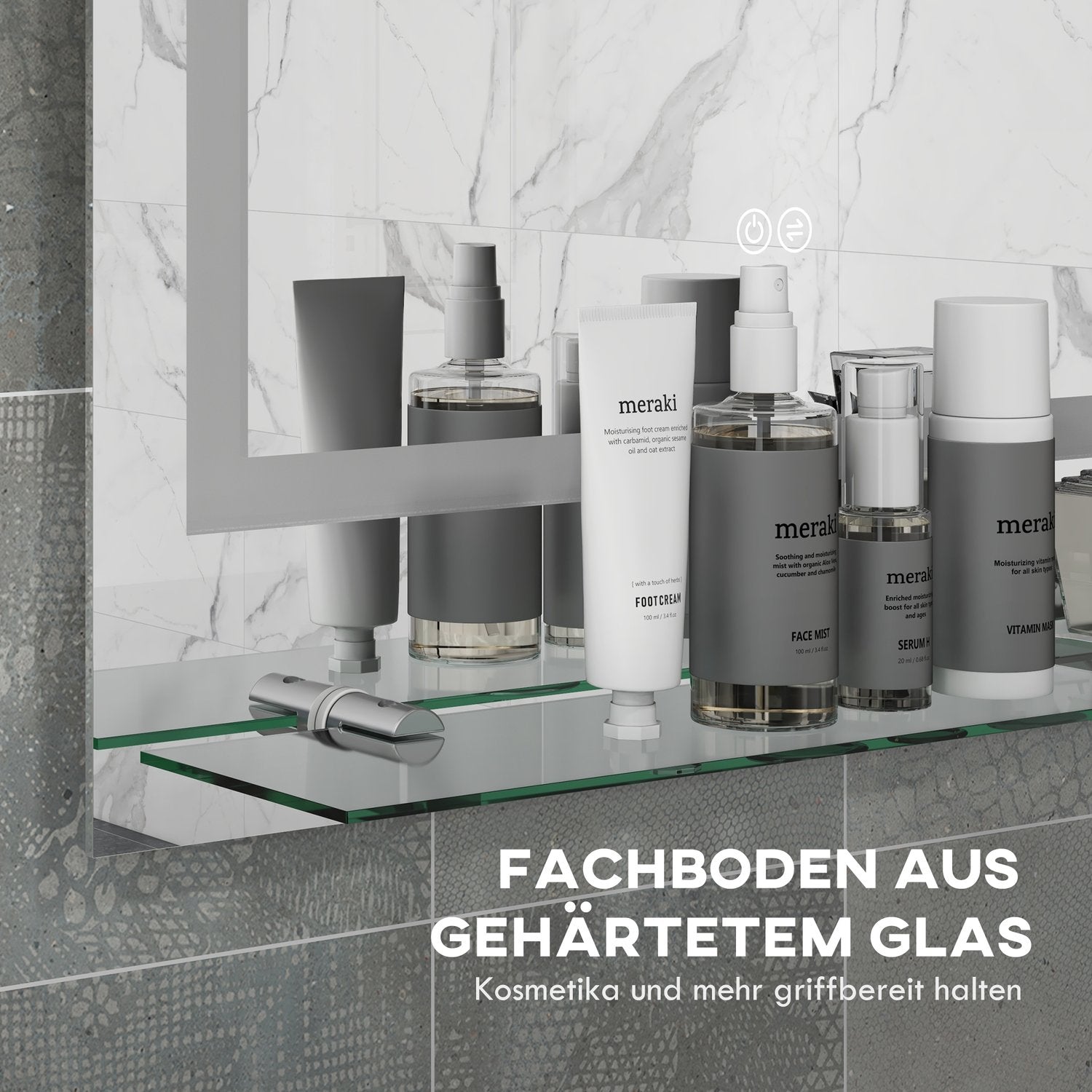 Badrumsspegel med belysning och anti-dim, 70 x 50 cm