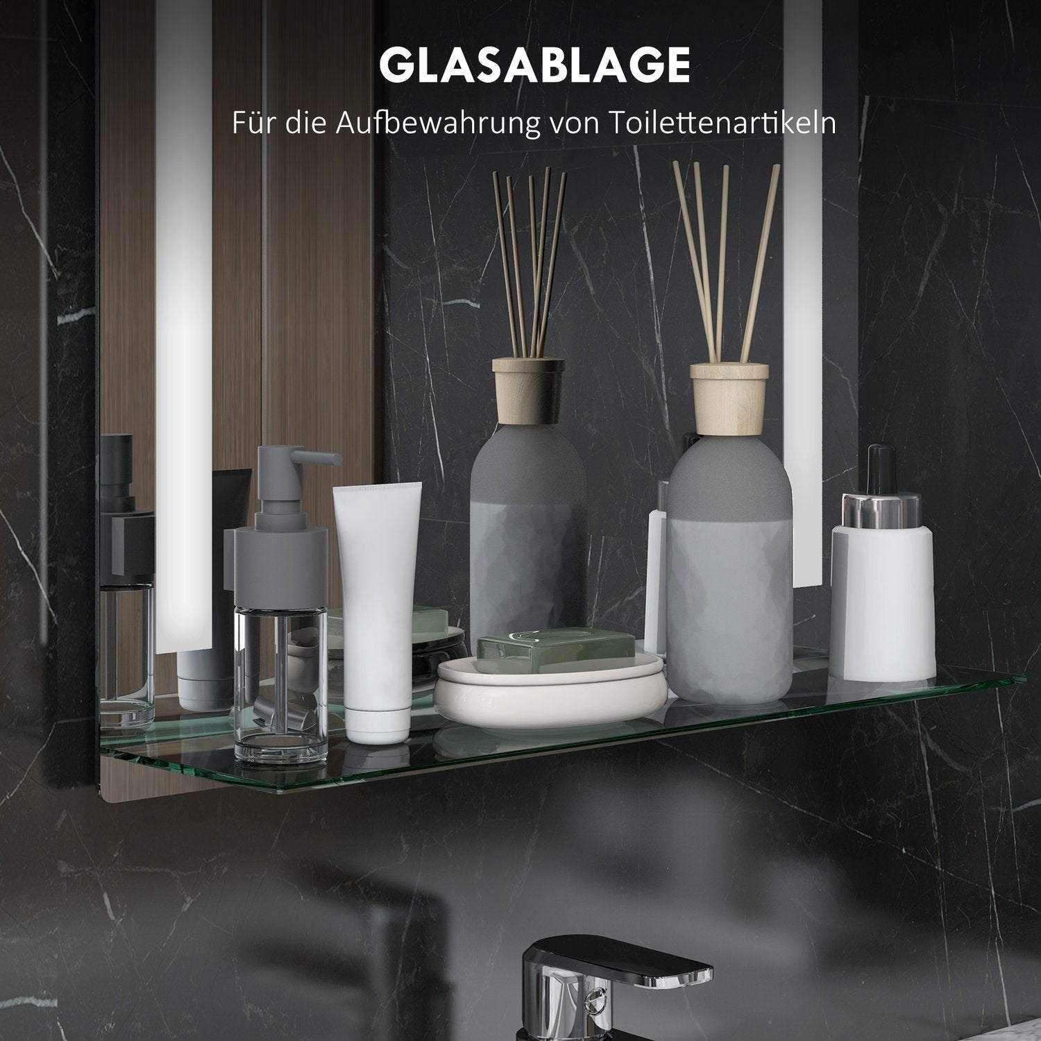 Badrumsspegel med lampor, 3 färger & Touch Switch, 50x70cm