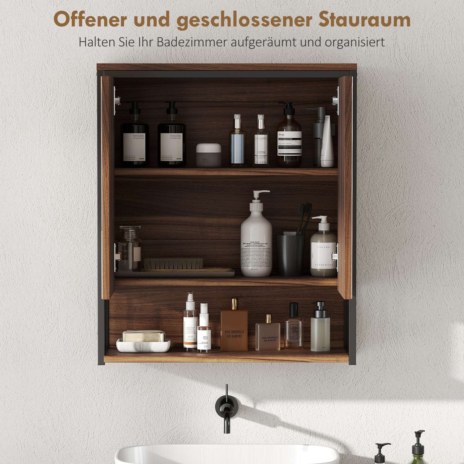 Badrumsspegelskåp, Väggmonterad, Soft-Close, Brun, MDF