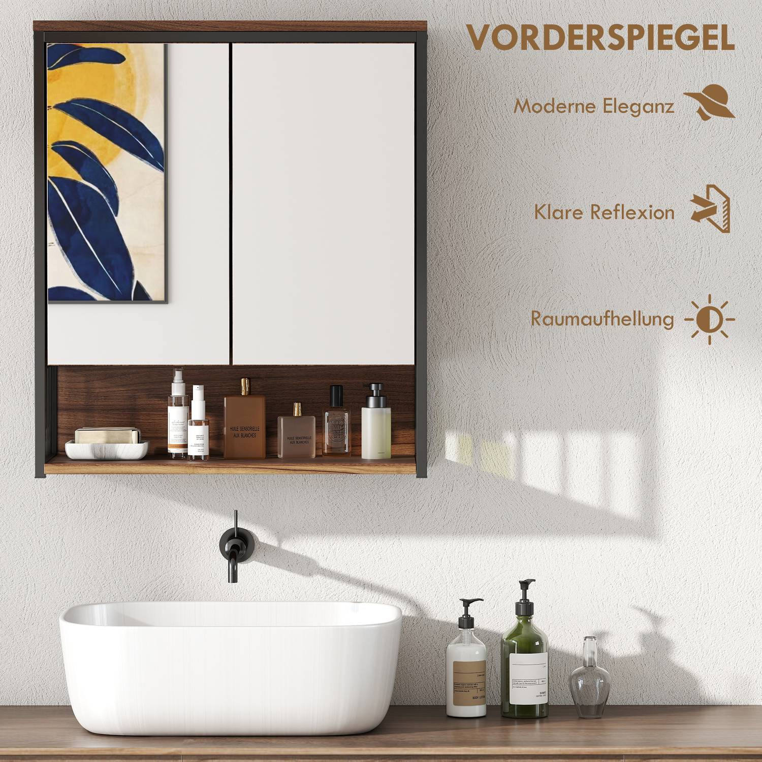 Badrumsspegelskåp, Väggmonterad, Soft-Close, Brun, MDF