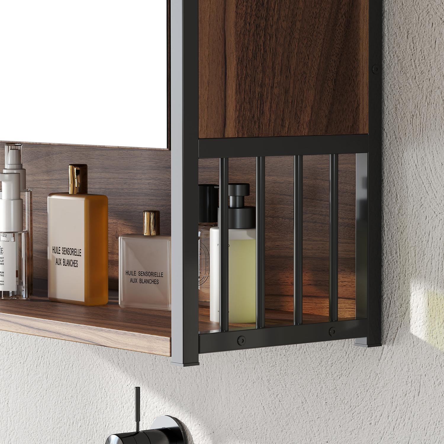 Badrumsspegelskåp, Väggmonterad, Soft-Close, Brun, MDF