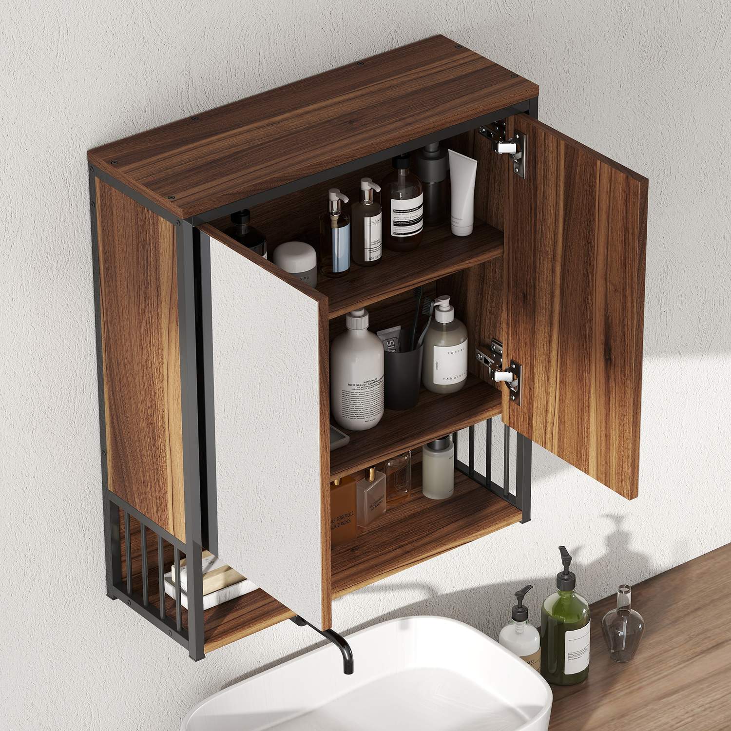 Badrumsspegelskåp, Väggmonterad, Soft-Close, Brun, MDF