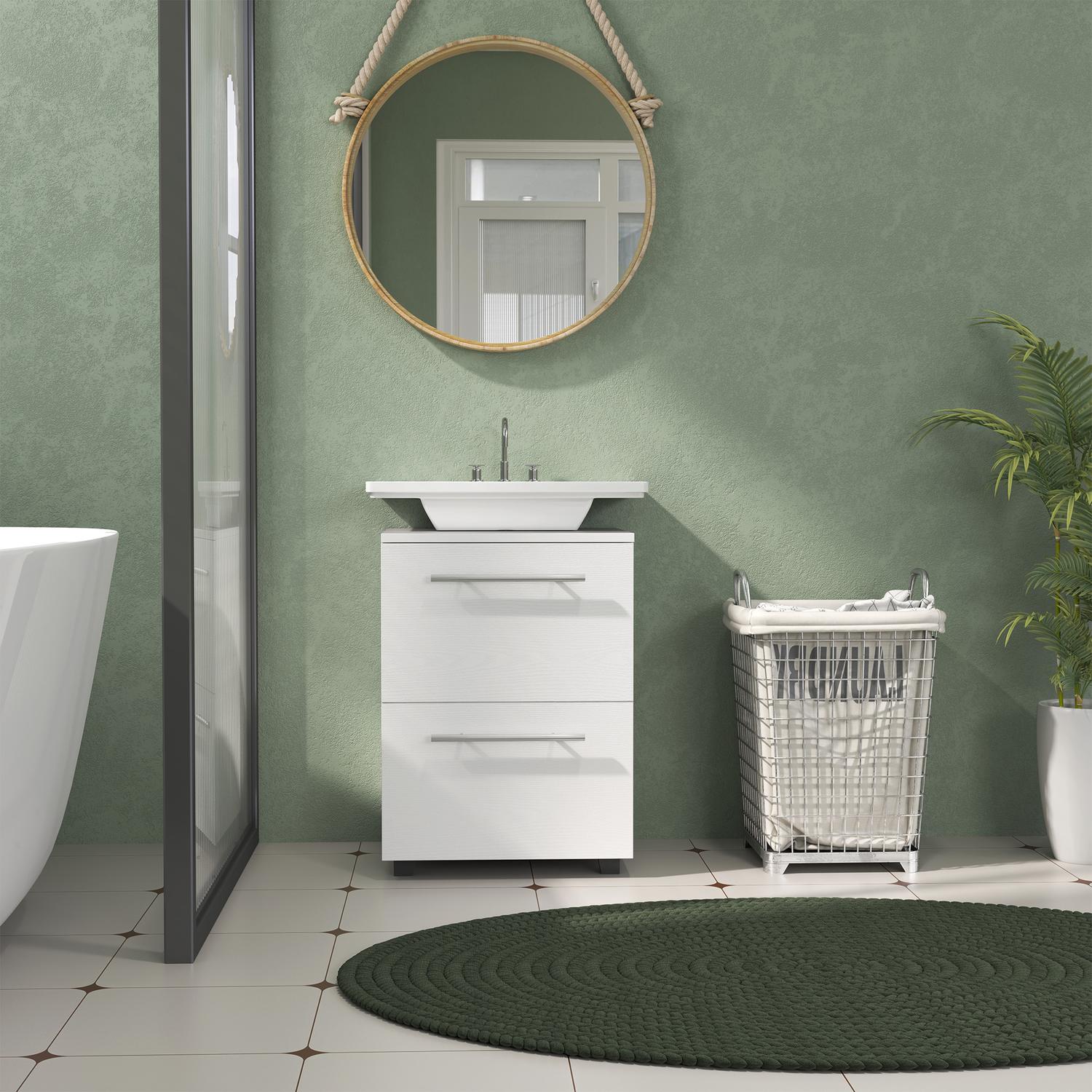 Badrumsunderskåp med låda och lutningsskydd