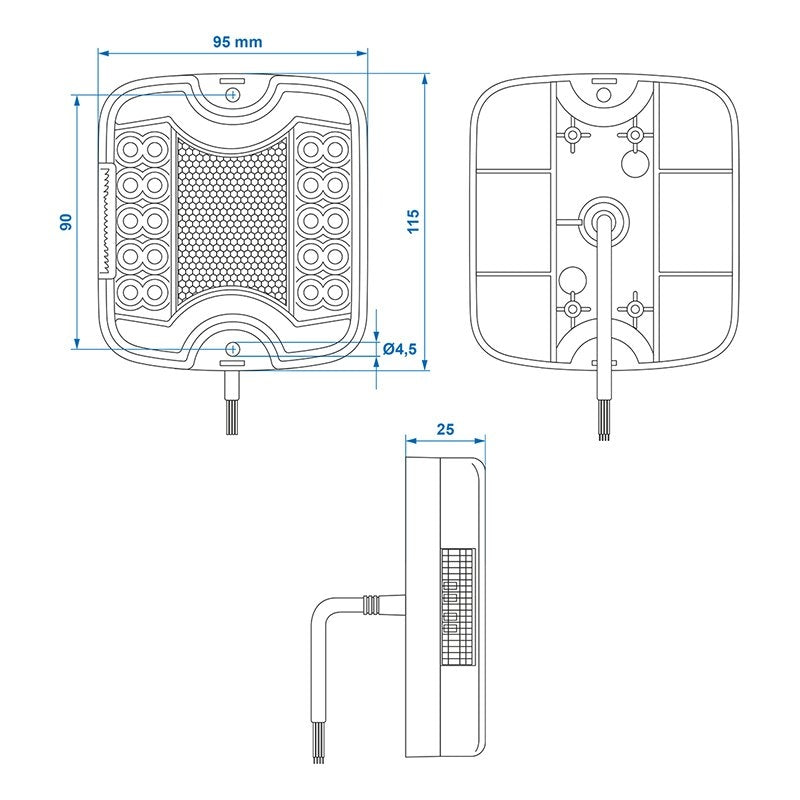 Baklykta 4 funktion 105 x 95 mm LED + GLOW höger